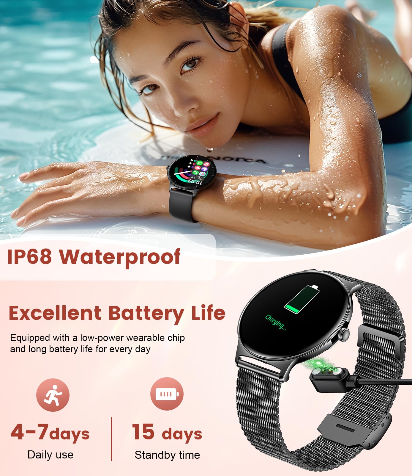 Lige Smart Watch For Women Men,1.43 '' Hd Amoled Slim Smartwatch For Android Ios,Fitness Tracker With 120+ Sport Modes/Ip68 Wate