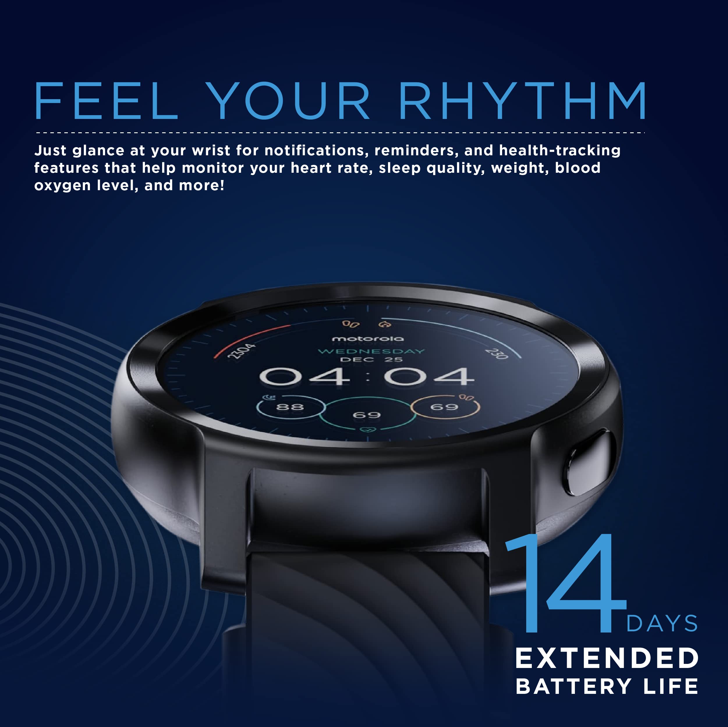 Motorola Moto Watch 100 Smart Watch,42-Millimeter, Gps, For Men And Women,14-Day Battery,24/7 Heart Rate, Spo2, 5 Atm Water-Resi