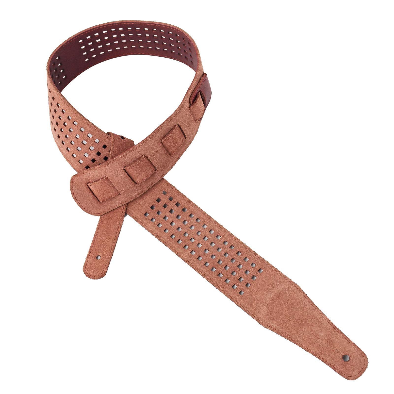 Walker & Williams St 07 Burgundy Brown Waffle Cut 100% Leather Guitar Strap