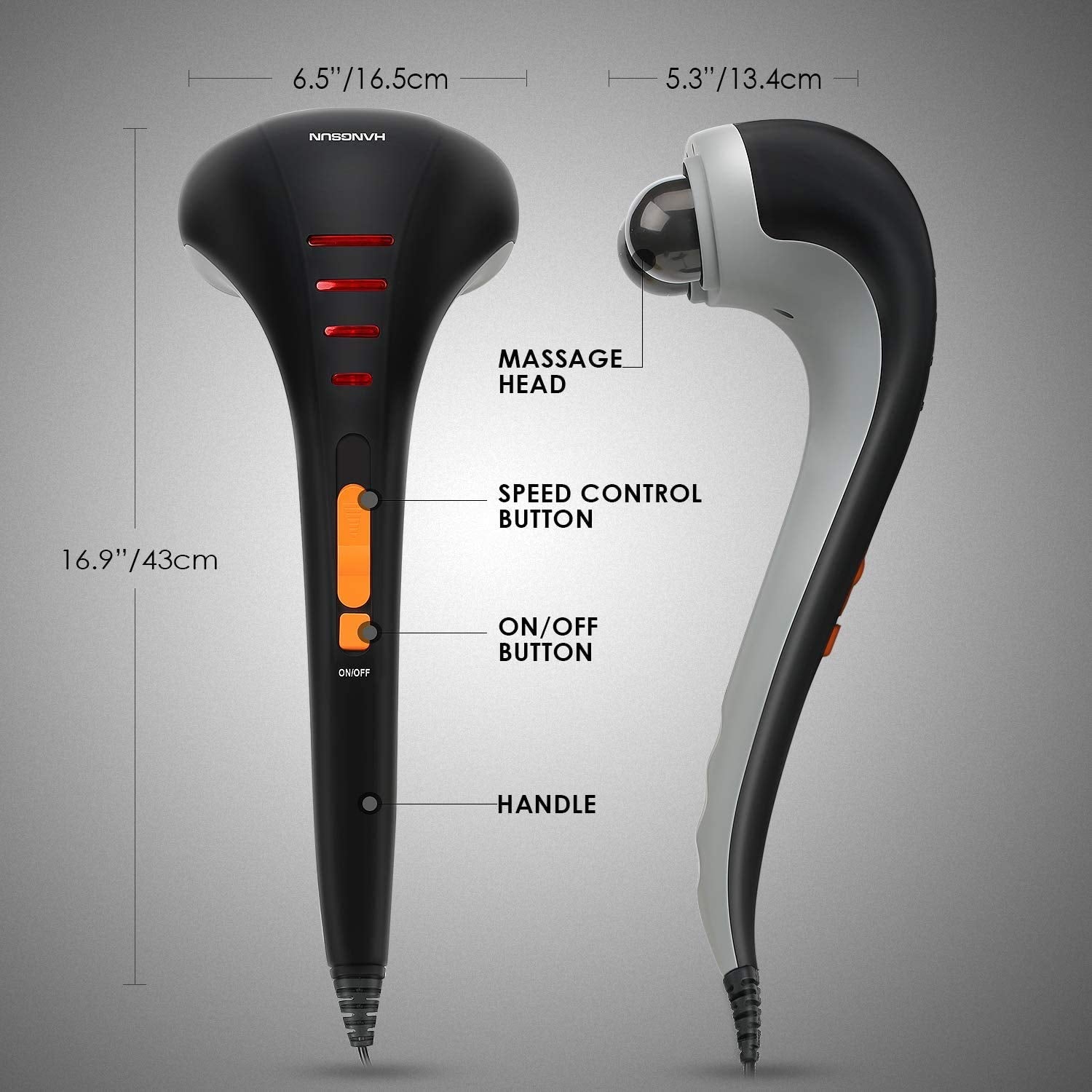 Hangsun Handheld Neck Back Massager For Pain Relief Deep Tissue, Double Head Full Body Percussion Massage Mg400 For Shoulder, Le