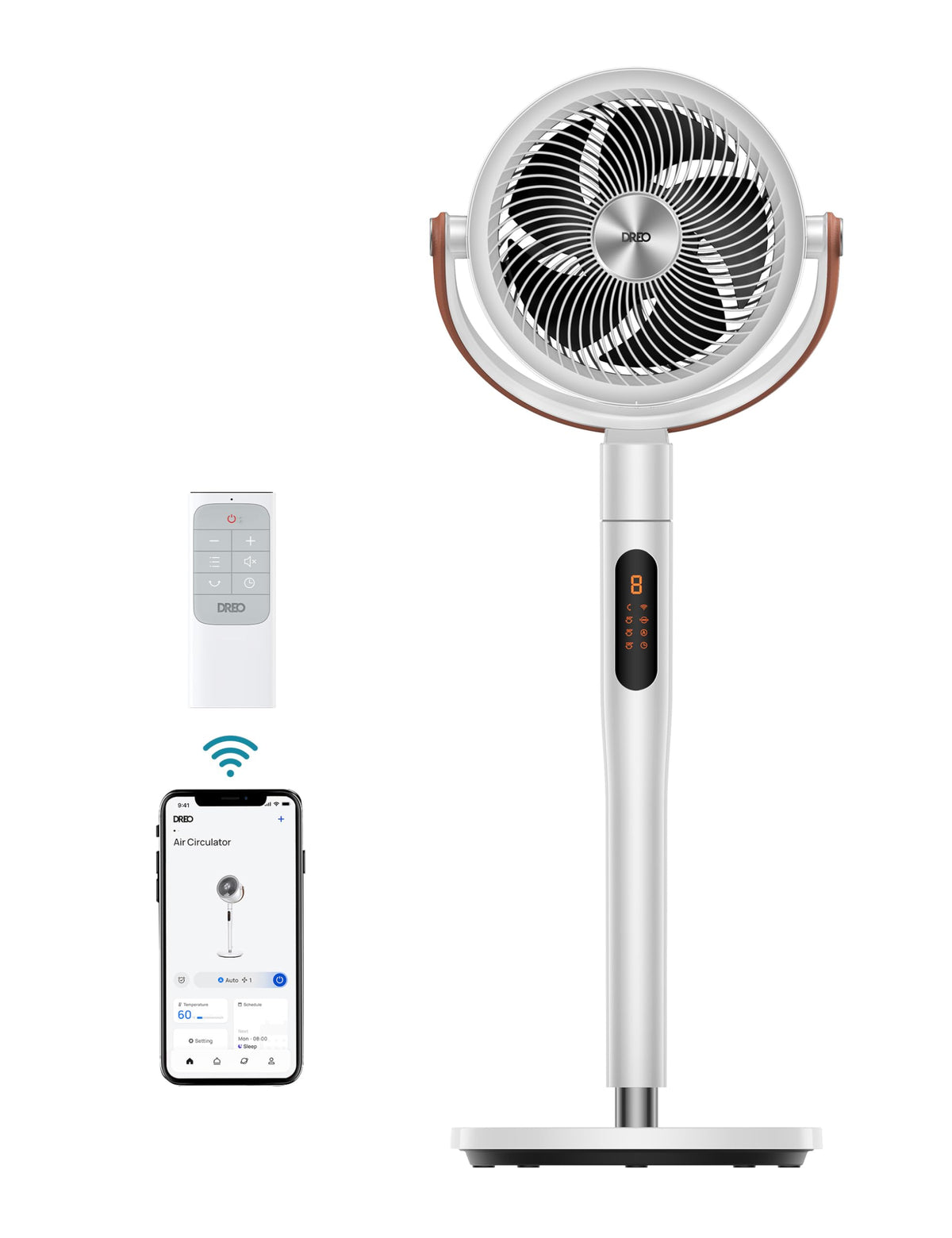 Dreo Pedestal Fan With Remote, Polyfan 513S, 43'' Quiet Standing Fan For Home Bedroom, 120+105 Smart Oscillating Floor Fans With