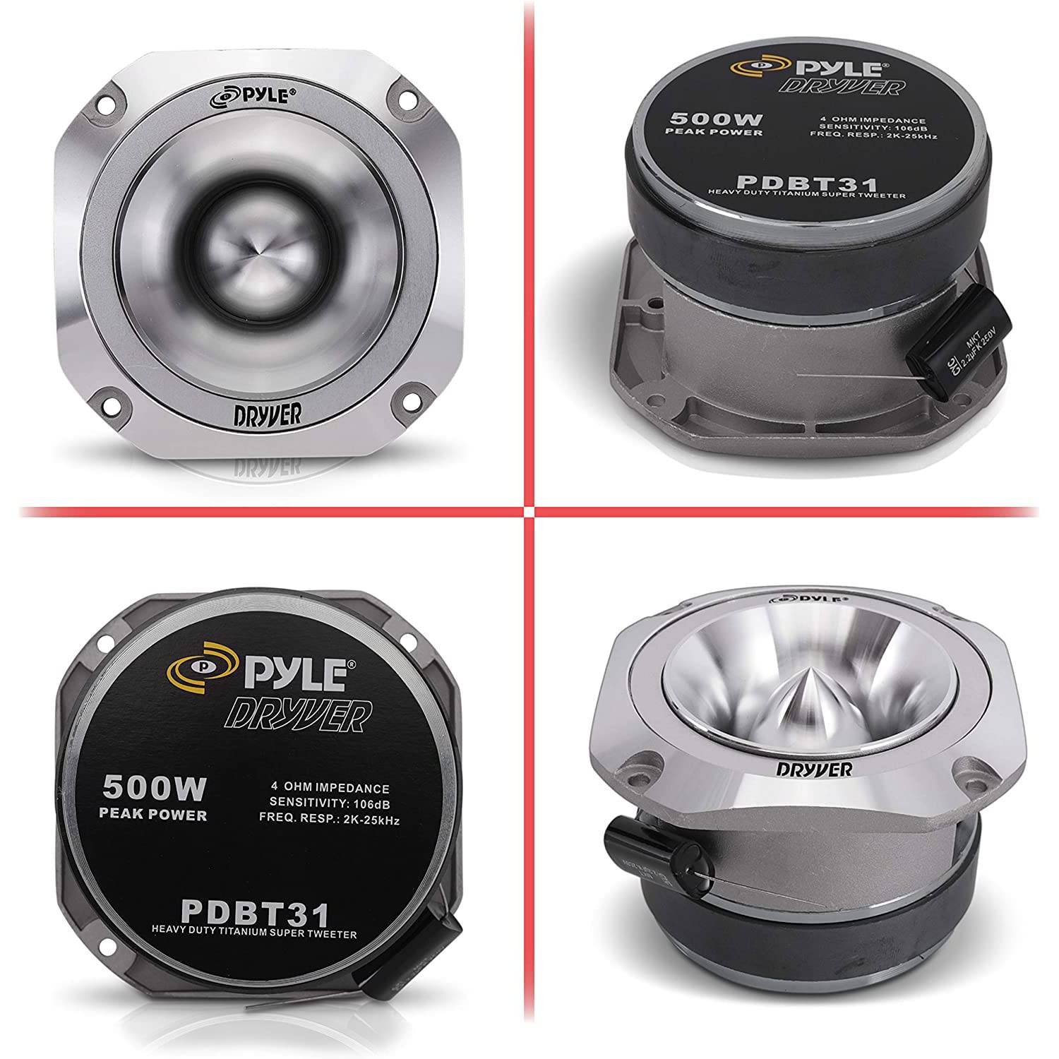 1.5    Audio Car Tweeter Speaker   Aluminum Die Cast Frame, 500 Watt Peak, 2 Khz   25 Khz Frequency Response, 4 Ohm, Heavy Duty