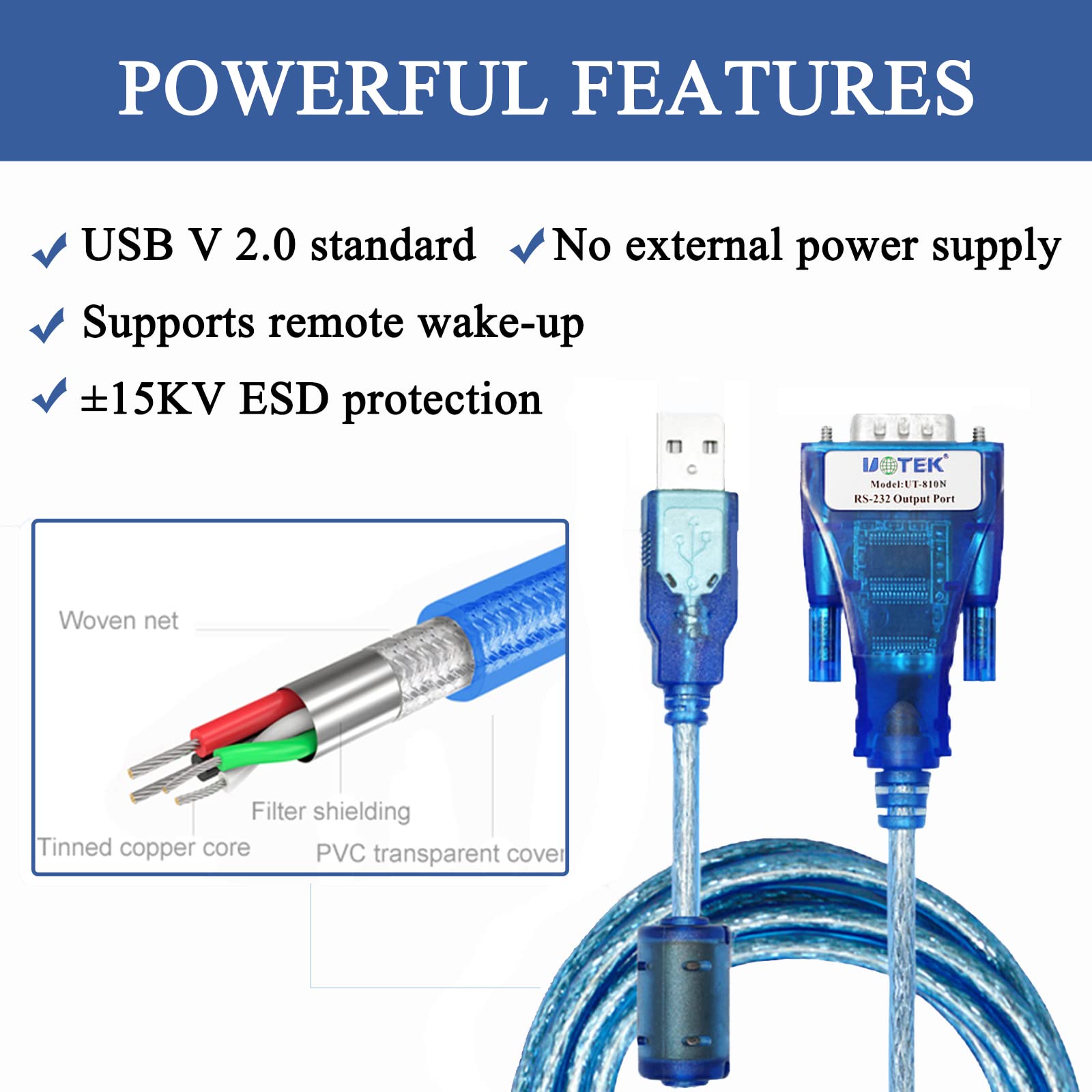 Uotek Usb To Rs232 Converter Usb To Rs 232 Adapter Cable 4.9Ft With Pl Chipset Usb Serial Converter Supports Win 10/8/7/Xp/Vista
