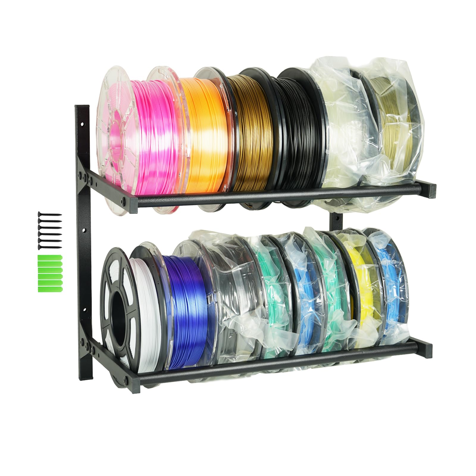 Iverntech Filament Spool Holder 3D Printer Filament Storage Rack, 2 Tier Wall Mount Filament Rolling Spool Racks for PLA/ABS/TPU