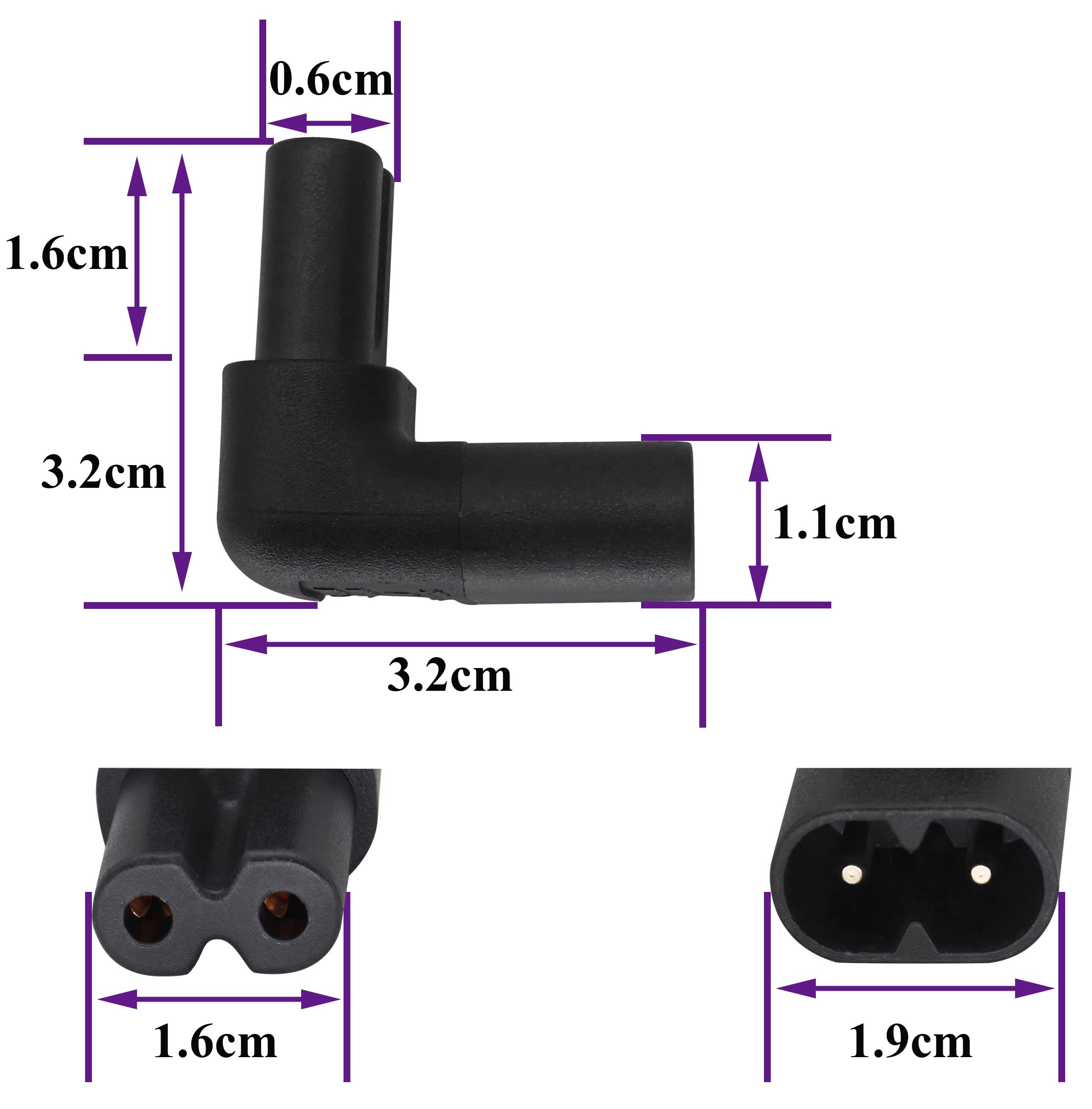 Aaotokk(2 Pack Right Angle Iec320 C8 To C7 Ac Adapter 2.5A 250V Up&Down 90 Degree Figure 8 Female To Male Ac Power Extender Iec