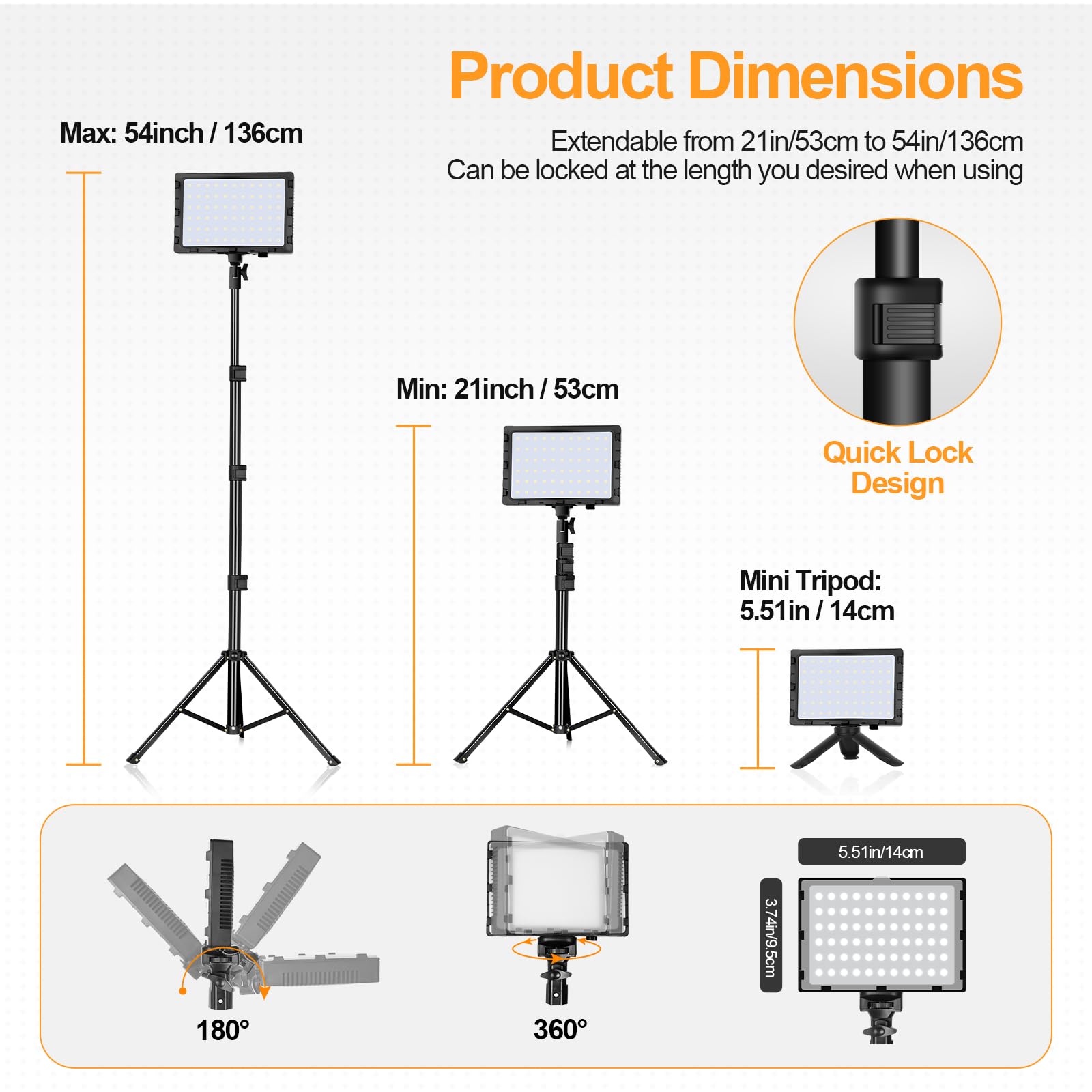 Emart Led Photography Lighting Kit, 2 Pcs Dimmable Continuous Portable Studio Light With 54 Inch Adjustable Tripod Stand For Video Recording, Photoshoot, Youtube, Game Streaming