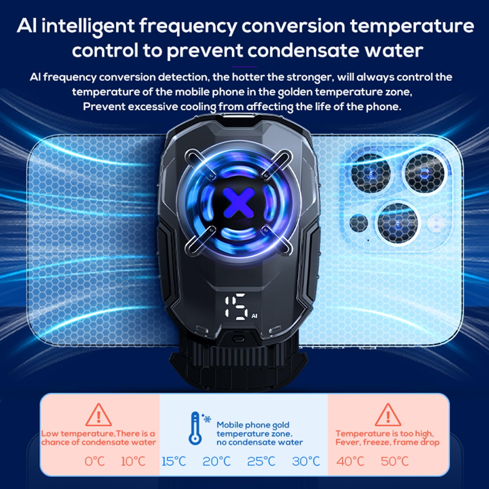 Phone Cooler 27W Cell Phone Fan Cooler Cellphone Radiator With Temperature Display/Intelligent Controls/3 Fan Speed For 2.83 3.6