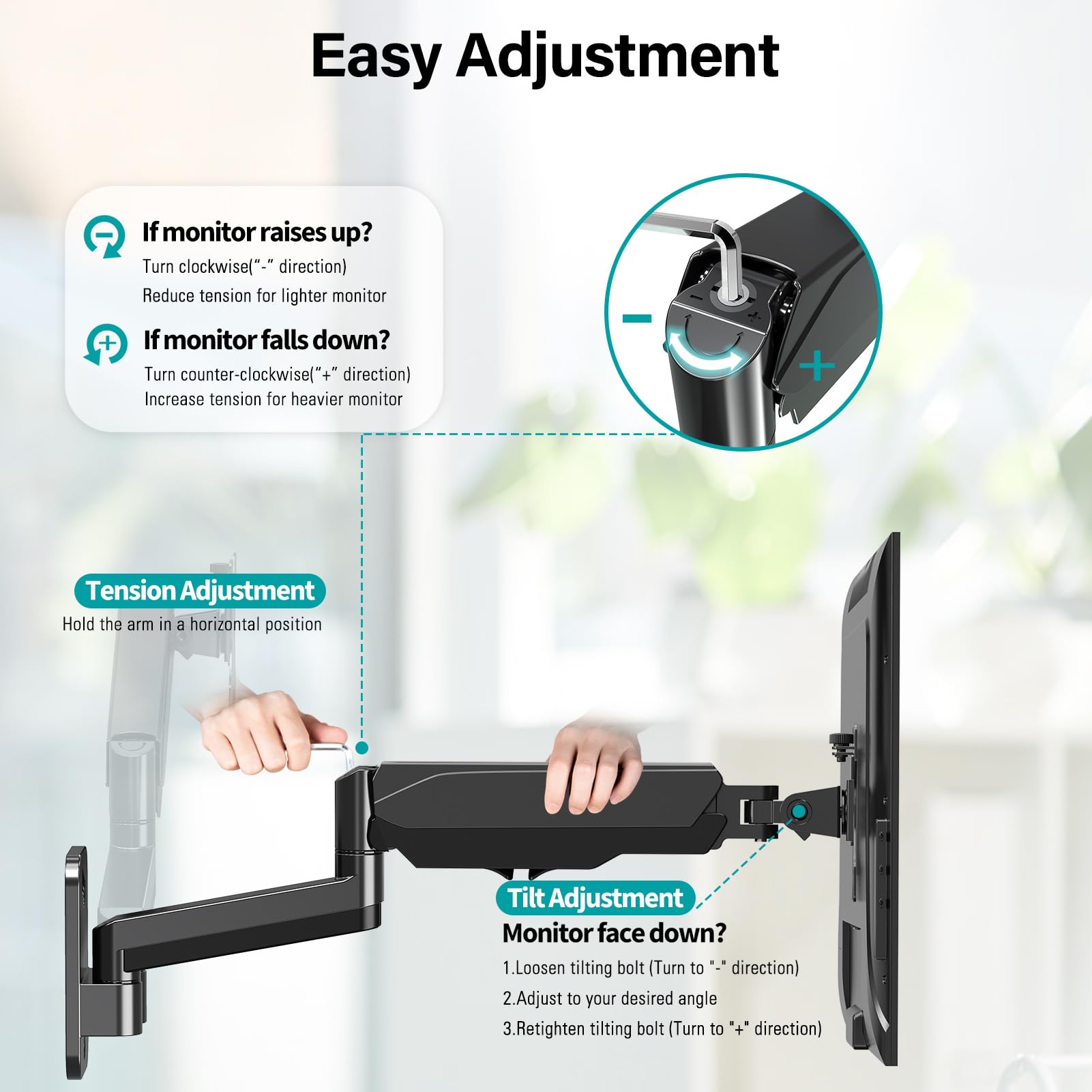 Mount Pro Dual Monitor Wall Mount For 13 To 32 Inch Computer Screens, Gas Spring Arm For 2 Monitors, Each Holds Up To 17.6Lbs, F