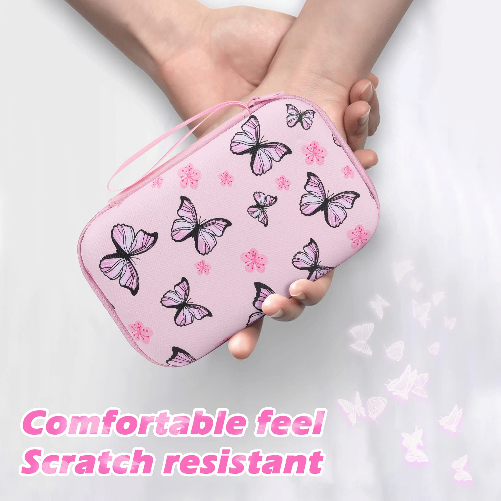 Cute Phone Charger Storage Case Cover Set Pink Butterfliy Flowers Carrying Bag With Cable Protector Cord Organizer,Cable Chomper