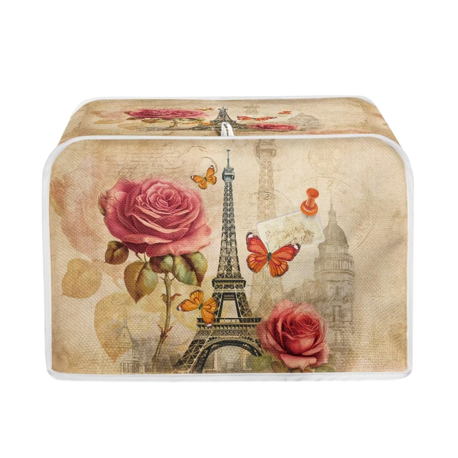 Talayituse Eiffel Tower Print Toaster Cover 4 Slice Bread Toaster Oven Covers Washable Rose Butterfly Toaster Cover Kitchen Smal