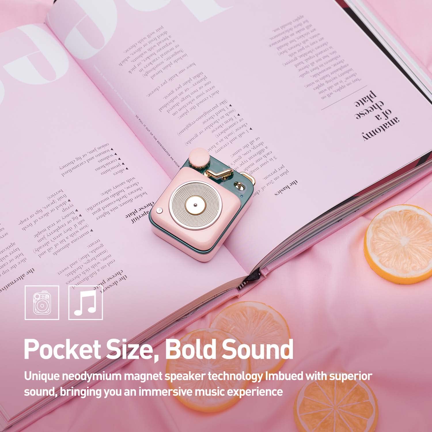 Muzen Mini Bluetooth Speaker, Button Portable Metal Small Cute Wireless Speaker, Rechargeable Hifi Loud Volume Audio Speaker With Portable Lanyard And Gift Box, Classic Retro Decor