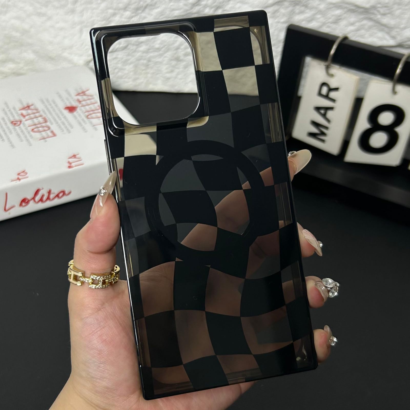 Roymonkey Checkered Magnetic Phone Case For Iphone 14 Pro Max Compatible With Magsafe - Rectangular Checker Checkerboard Twist P