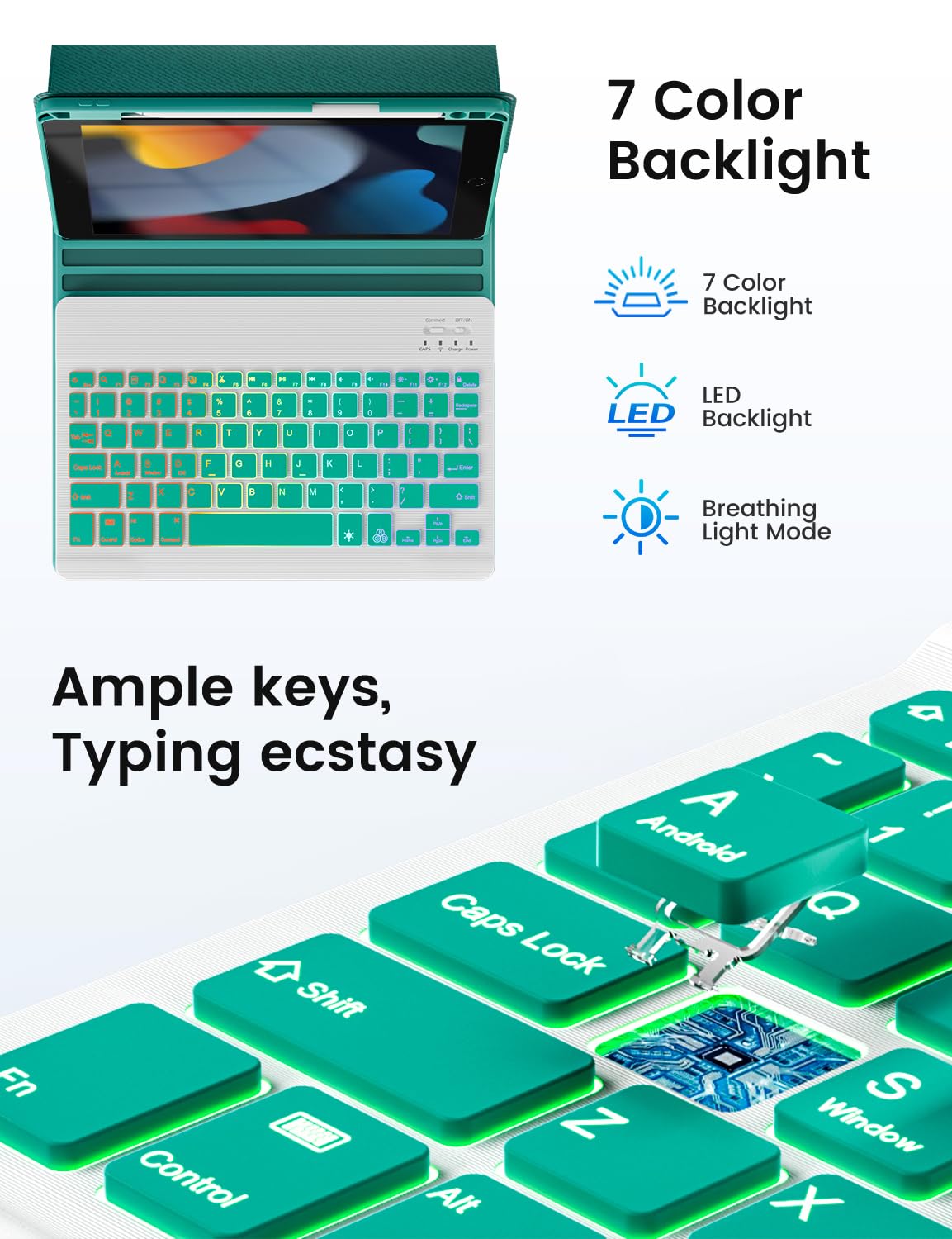 Oyeeice For Ipad 9Th Generation Case With Keyboard   Backlit Wireless Detachable Folio Cover With Pencil Holder For Ipad 9Th/8Th