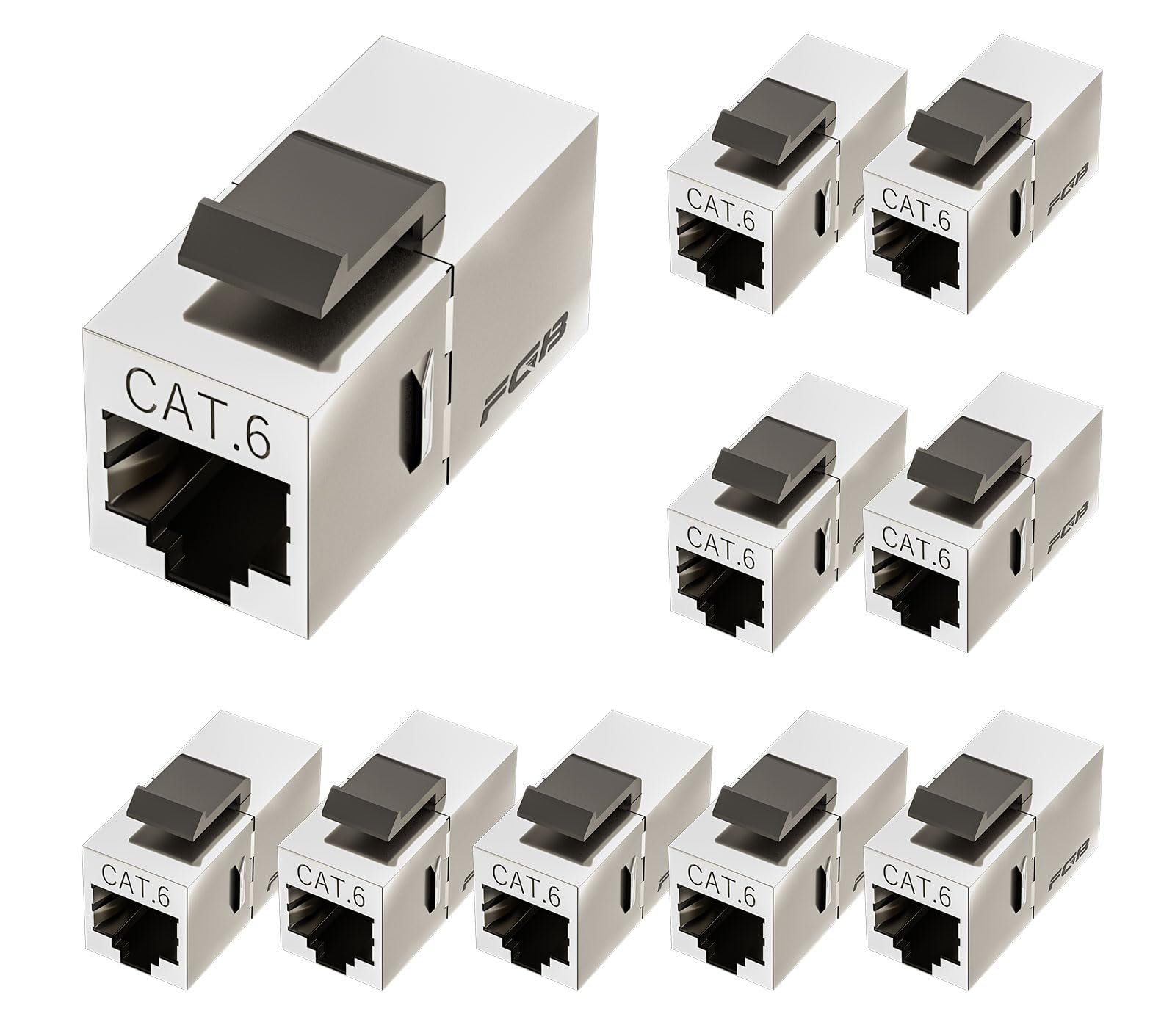Fgb 10 Pack Cat6 Shielded Keystone Coupler, Female To Female Rj45 Keystone Jack, Ethernet Keystone Coupler In Silver