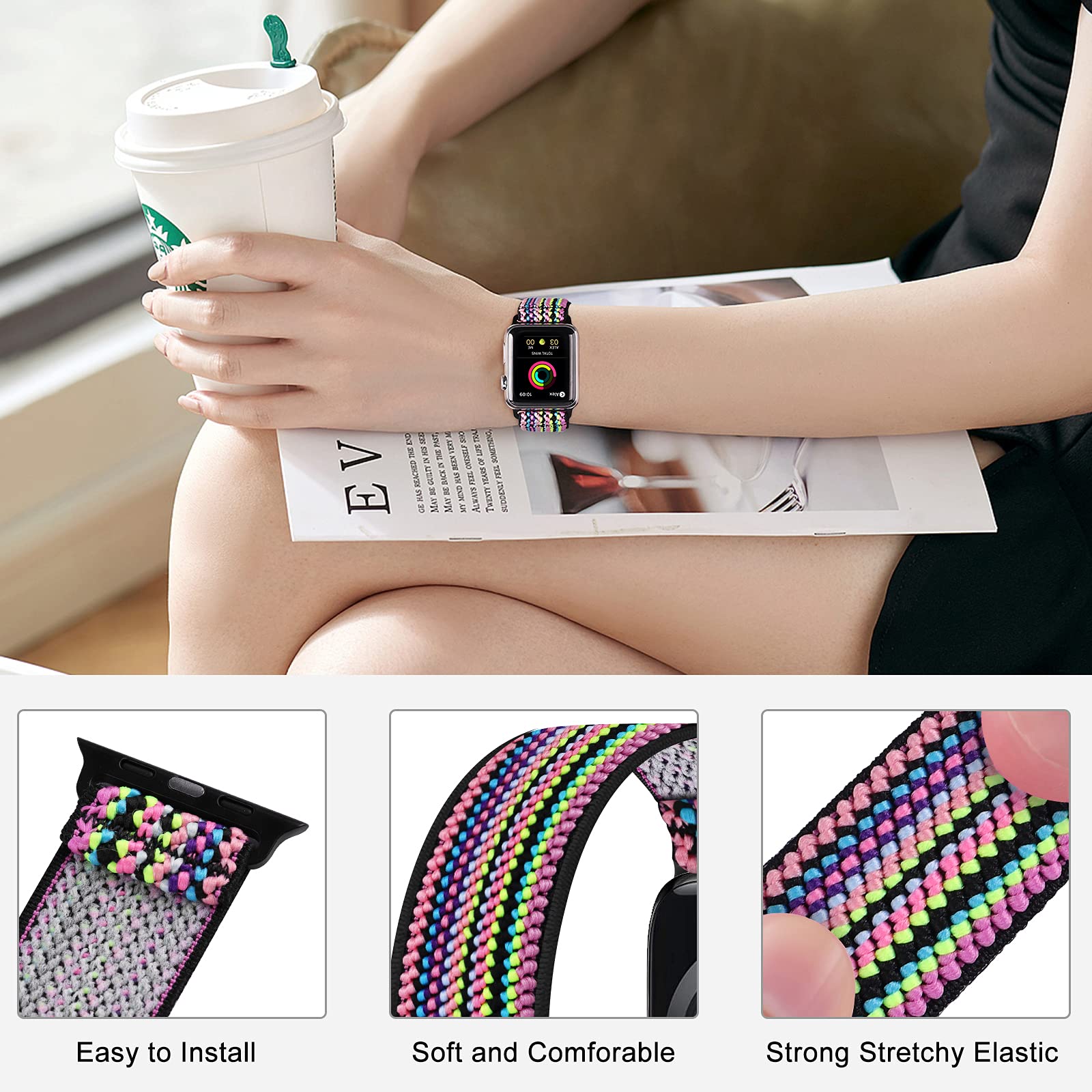 Enjiner Stretchy Nylon Solo Loop Bands Compatible With Apple Watch 38Mm 40Mm 41Mm 42Mm 44Mm 45Mm 49Mm Ultra Iwatch Series 8 7 6