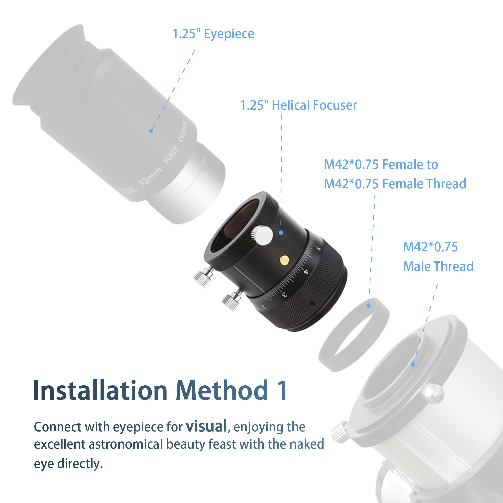 Astromania 1.25'' High Precision Double Helical Focuser With 0.05Mm Scale For Telescope Lenses/Finder & Guidescope