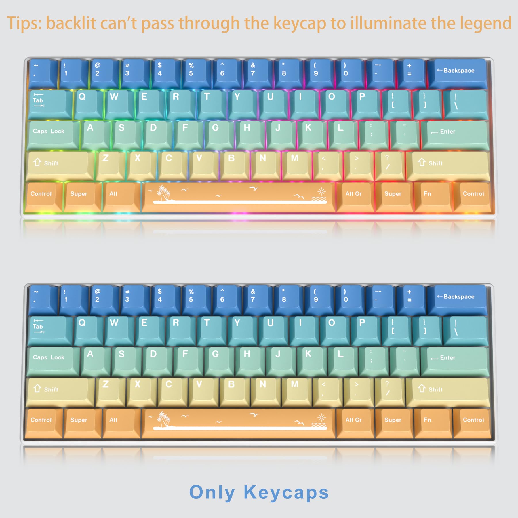 Fogruaden Pbt Gradient Keycaps Dye Sublimation Cute Keycaps, Cherry Profile, 138 Keys Custom Keycaps Set For Cherry Gateron Mx S
