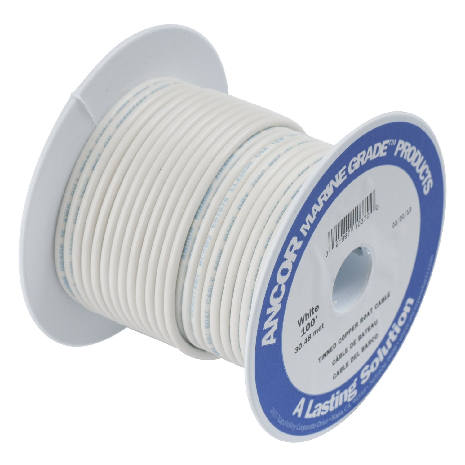 Ancor 111799 Marine Grade Electrical Tinned Copper Battery Cable (8-Gauge, White, 1000-Feet)