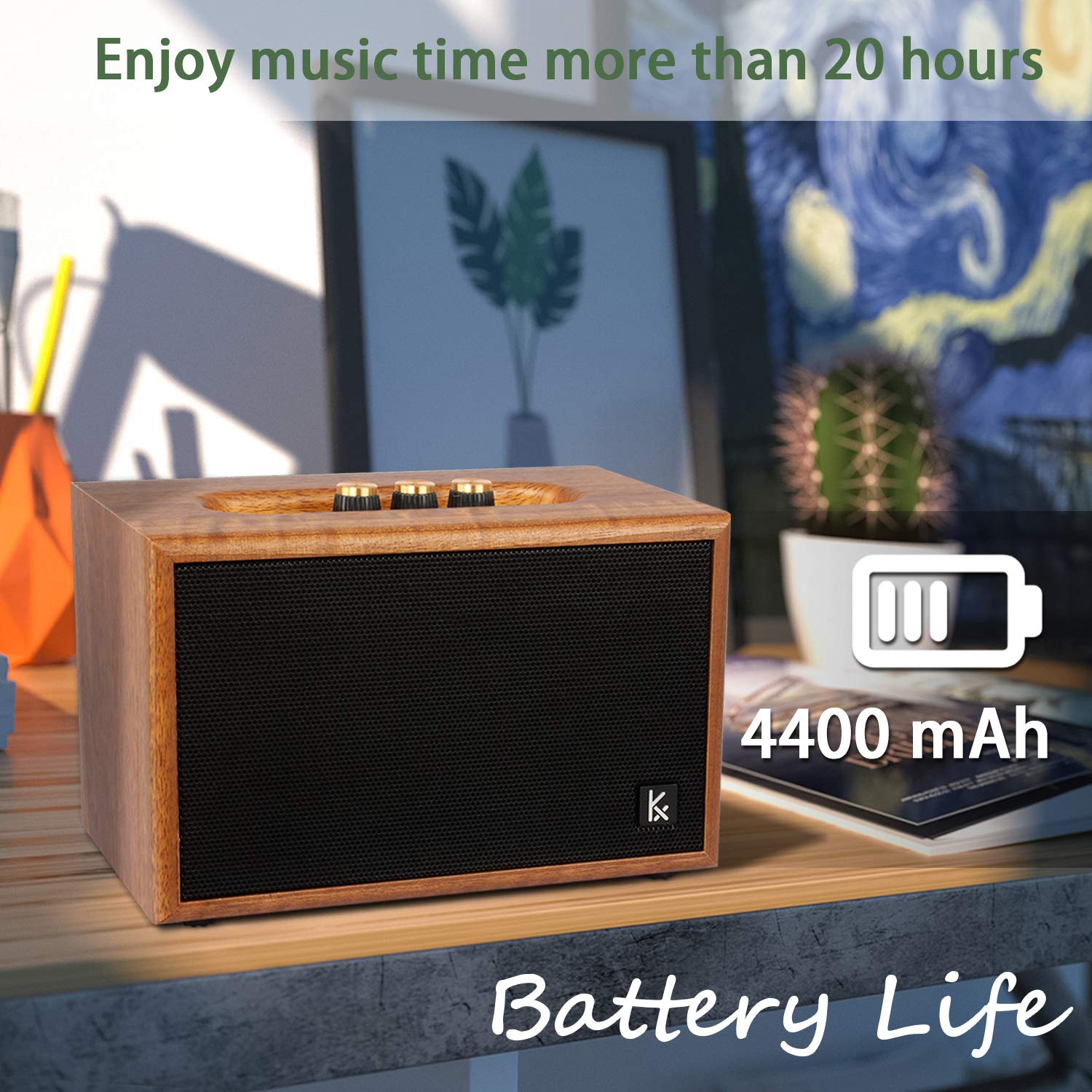 Retro Wooden Bluetooth Speaker, Konex 40W Vintage Portable Wireless Speaker, Bluetooth 4.2 Heavy Bass Music Player, 20H Long Pla