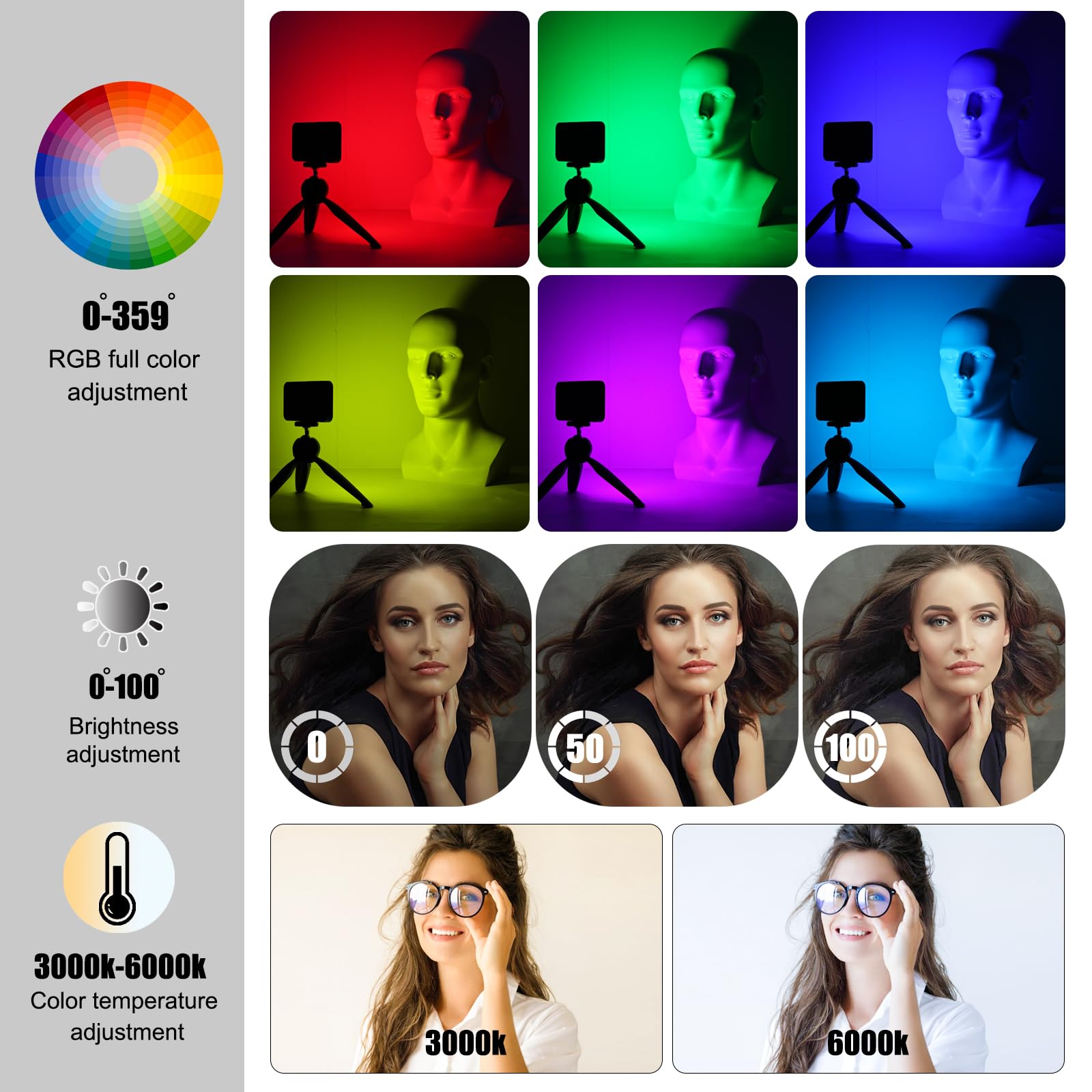 Leshiou Rgb Led Video Light Live Streaming Video Portable Camera Lights With 0 360 Full Color Cri 95+ 3000K/6000K 3000Mah Rechar