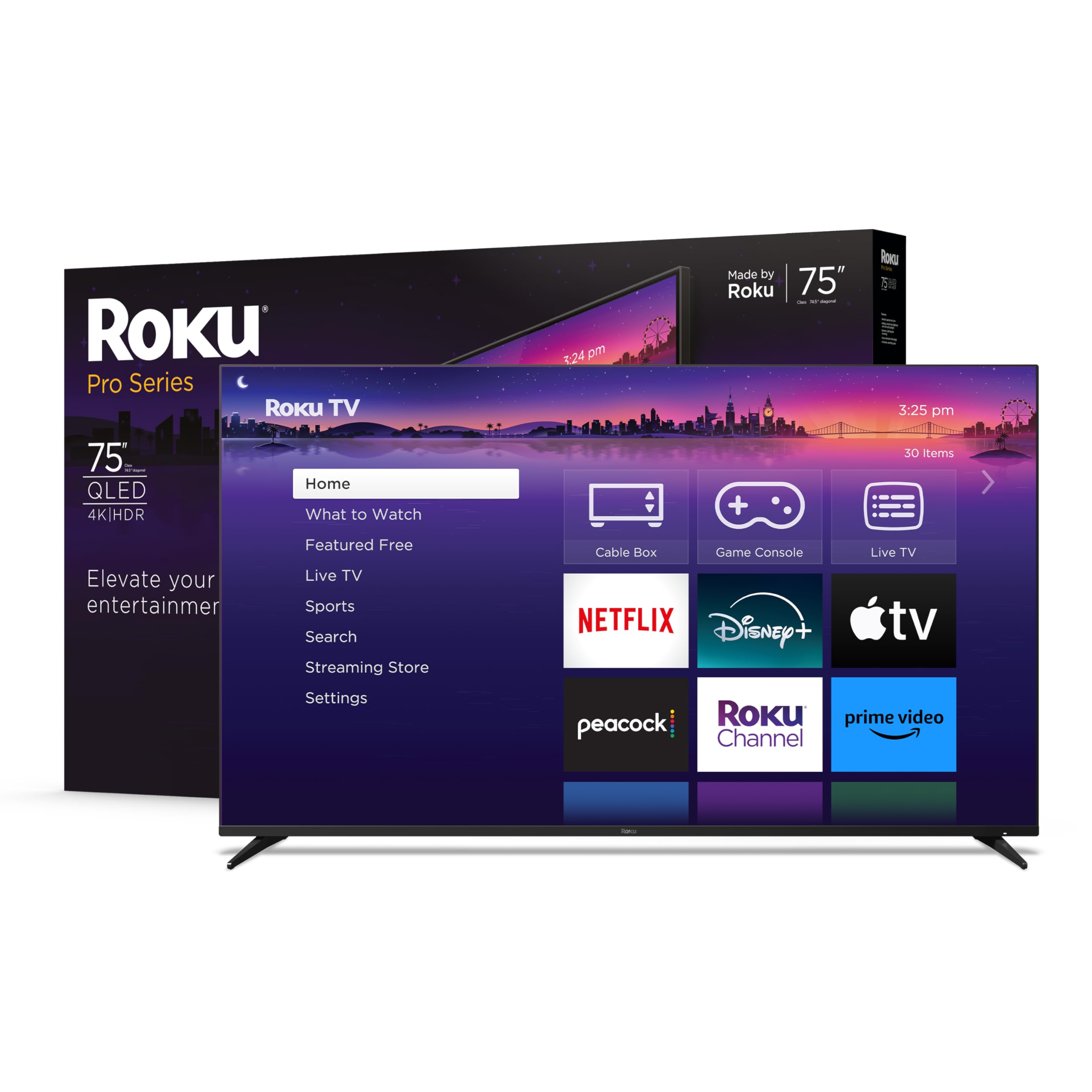 Roku Smart Tv � 75 Inch Pro Series 4K Qled Rokutv With Backlit Roku Voice Remote Pro, Dolby Vision Iq, 120Hz Refresh Rate � Live Local News, Sports, Gaming