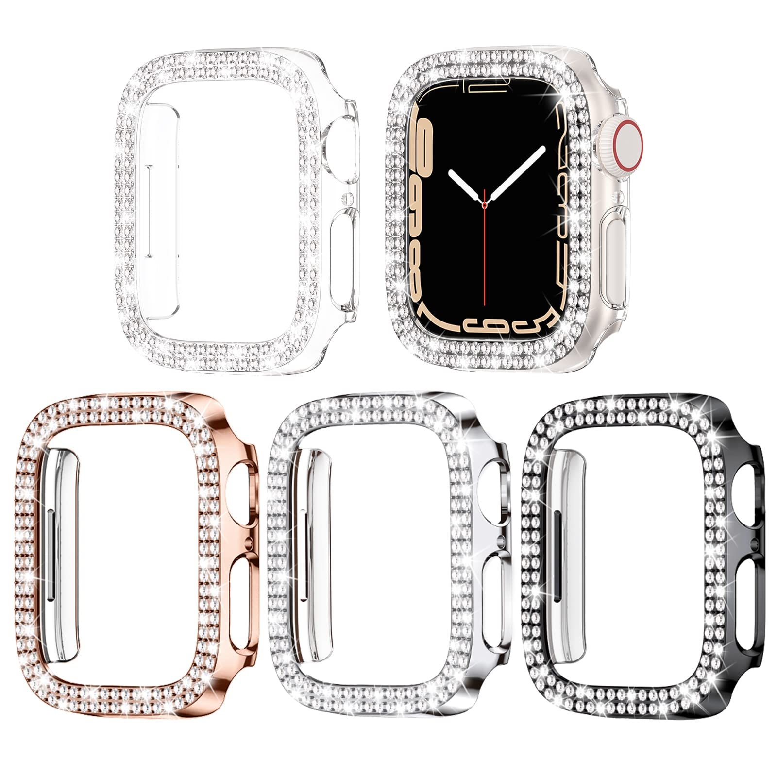 Goton 4 Pack Bling Bumper For Apple Watch Series 6 5 4 Se 44Mm Case, Women Glitter Diamond Rhinestone Protector Cover For Iwatch