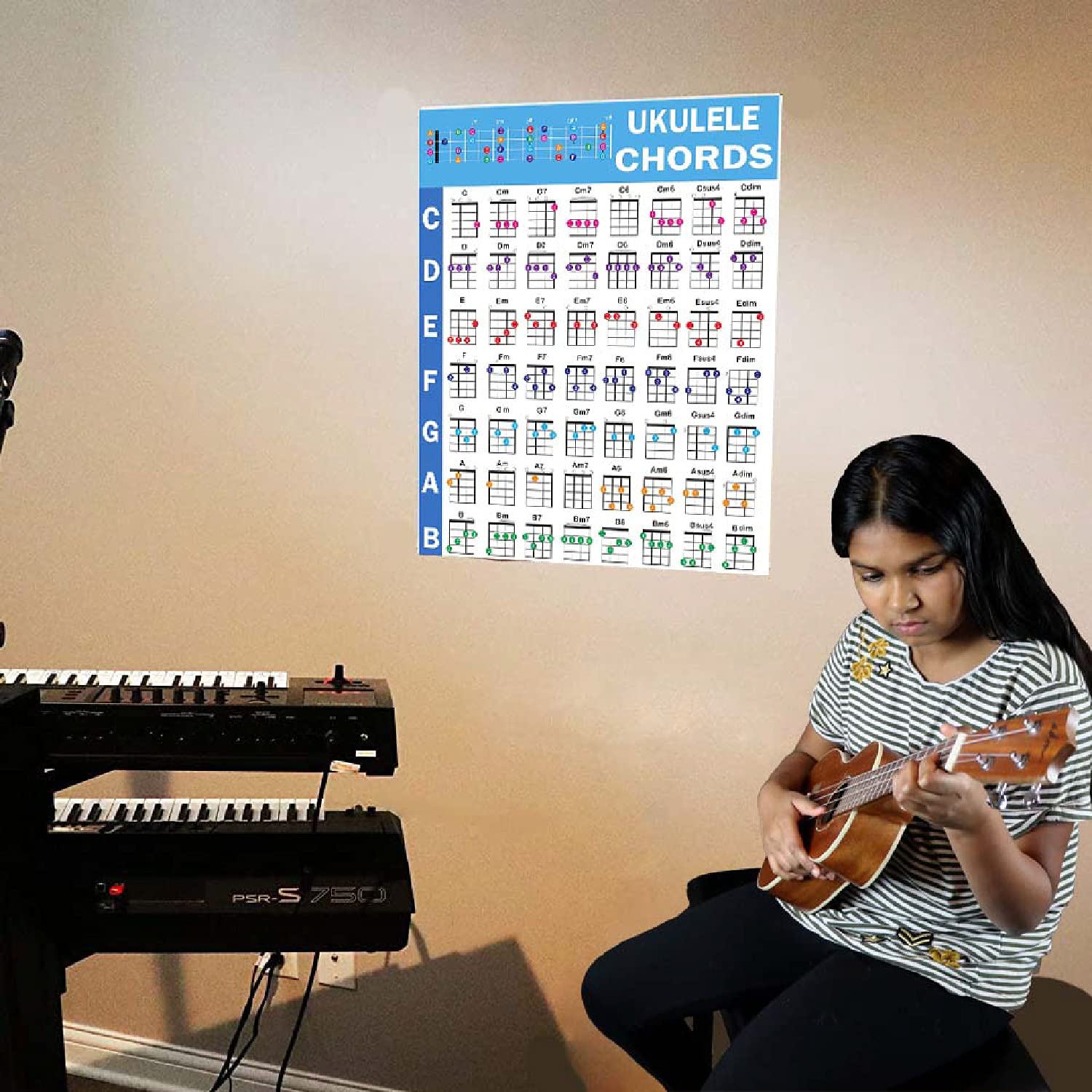 Ukulele Chords Poster, An Educational Reference Guide For Ukulele Players And Teachers, Printed On Waterproof, Non Tearing, Poly