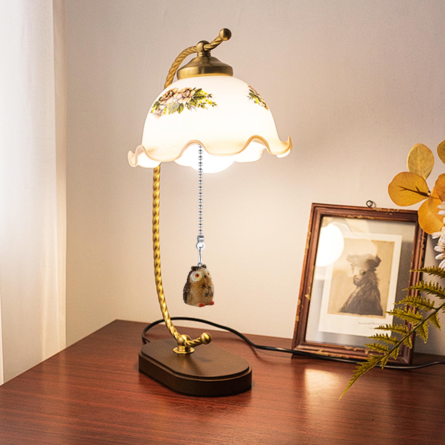 Dotlite Owls Ceiling Fan Pull Chain,Cute Realistic Bird Animal Pulls Charm Extension Decorative,12In 3Mm Diameter Beaded Fan Lig