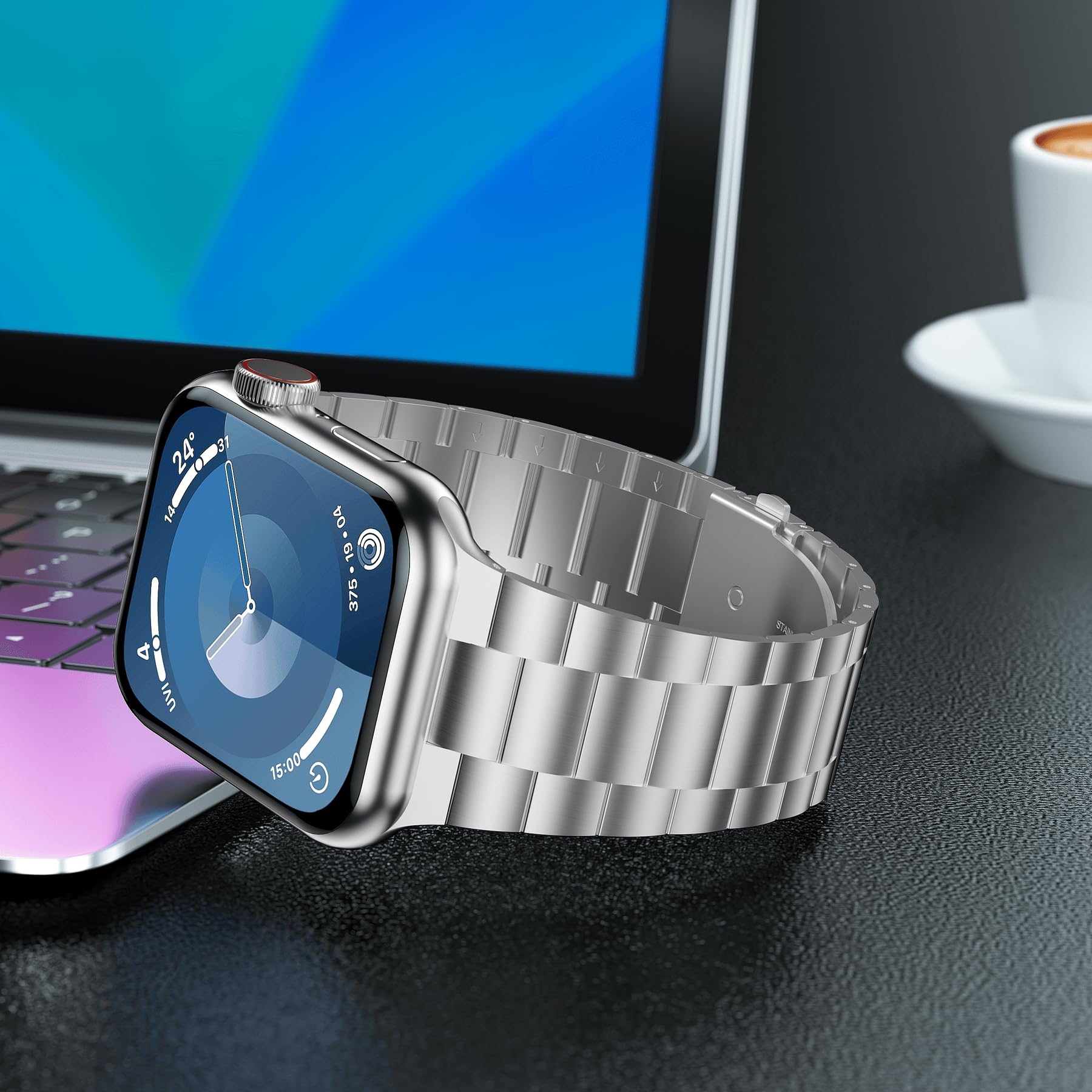 Iiteeology Compatible With Apple Watch Band 49Mm 45Mm 44Mm, Upgraded Solid Business Stainless Steel Band For Apple Iwatch Series