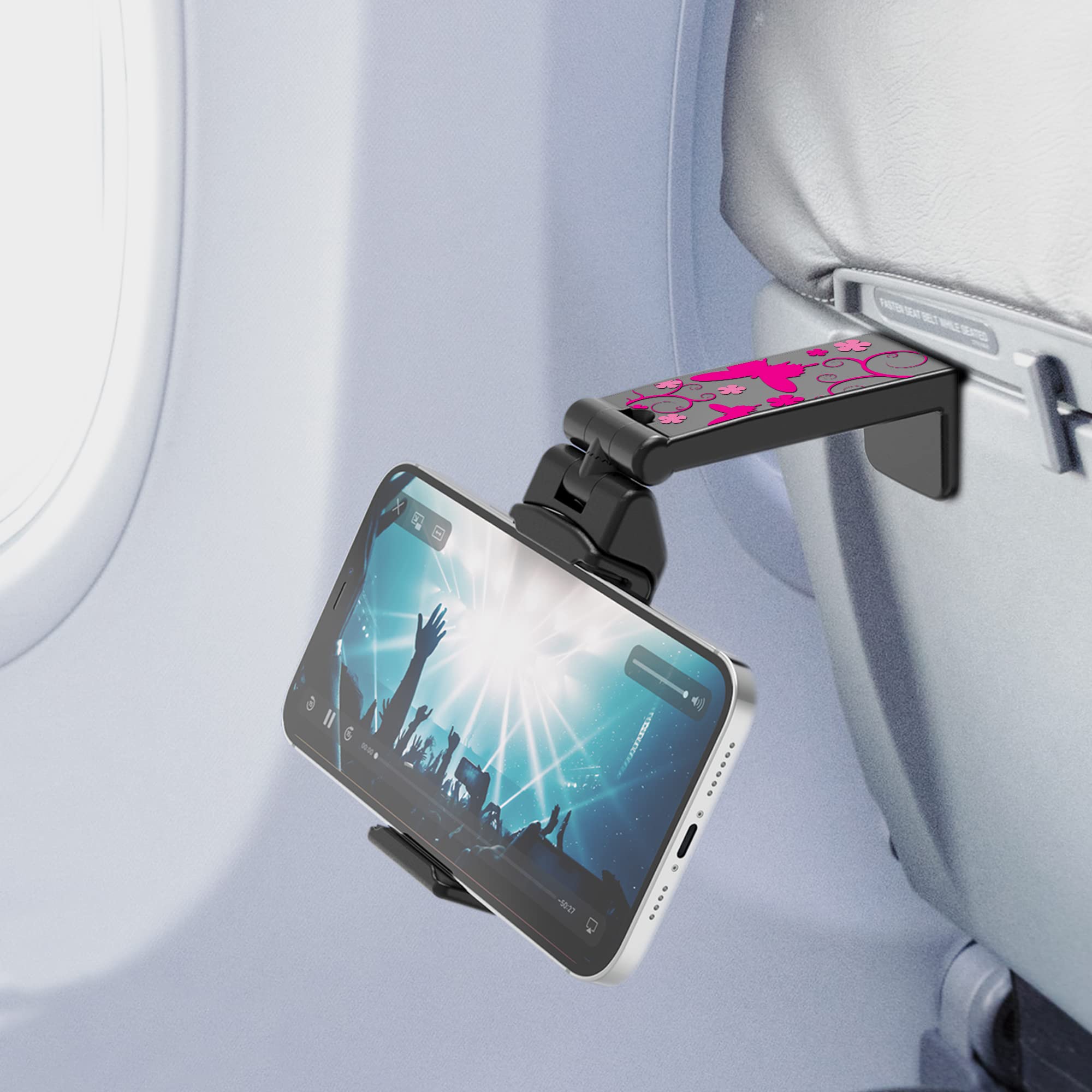 Beyond Cell Travel Accessories, Universal Seat Back Tray Table Hands Free Phone Clip Holder, Adjustable Pocket Size Airplane Tra