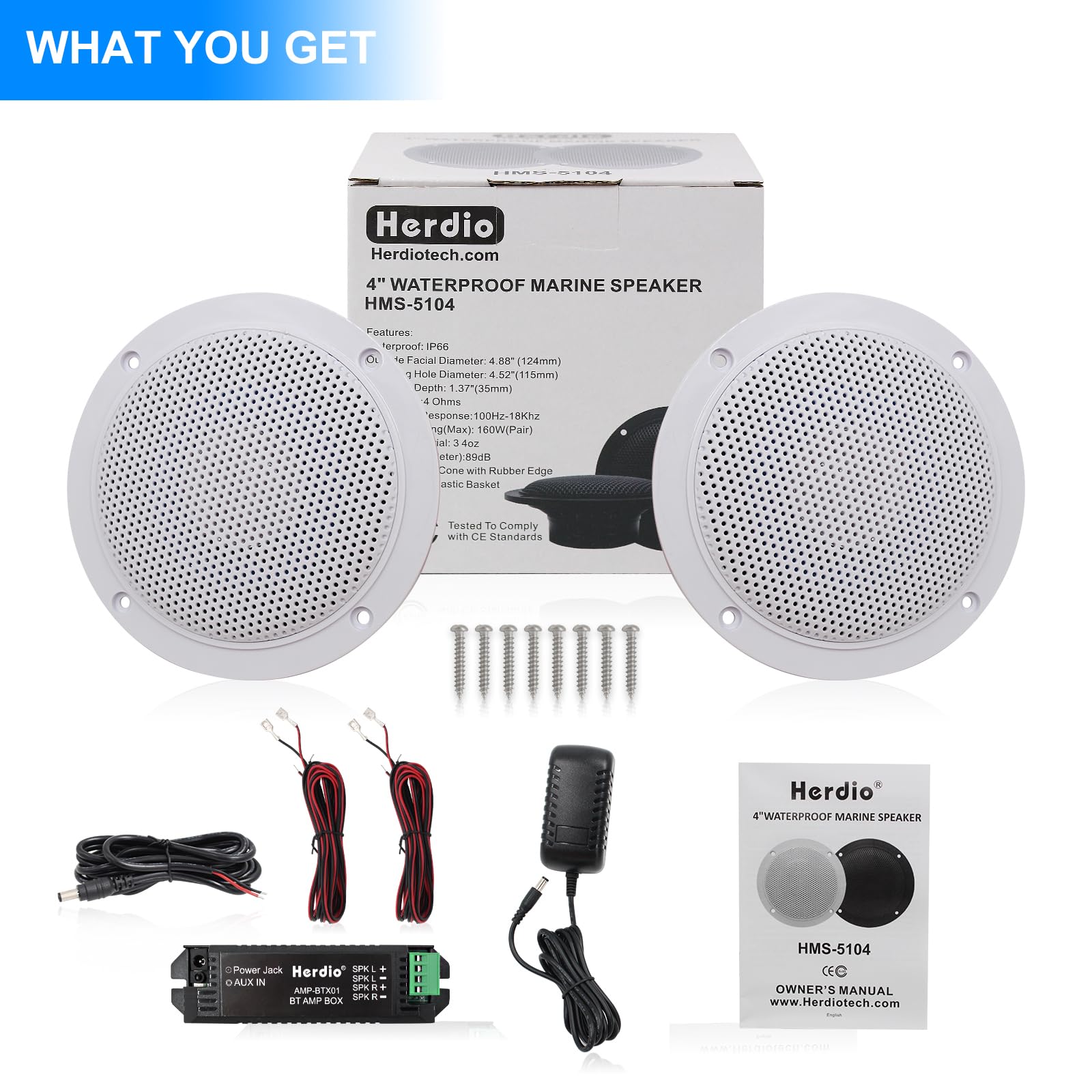 Herdio 4 Inches Waterproof Marine Bluetooth Ceiling Speakers For Bathroom Kitchen Home Outdoor Camper Golf Cart Boat With Flush