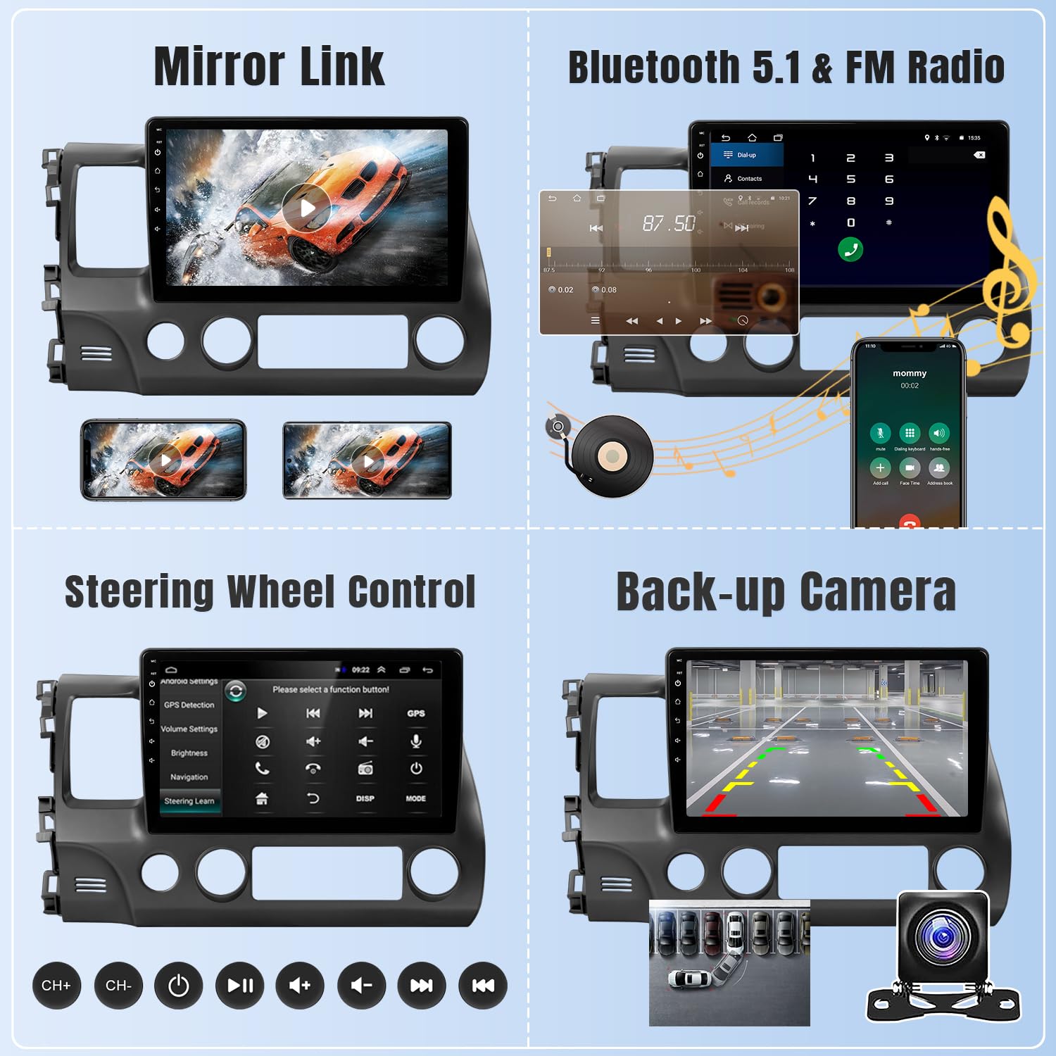 Naifay Android Car Stereo For Honda Civic 2006 2007 2008 2009 2010 2011 With Wireless Carplay Android Auto, 2G+32G 10.1'' Hd Tou