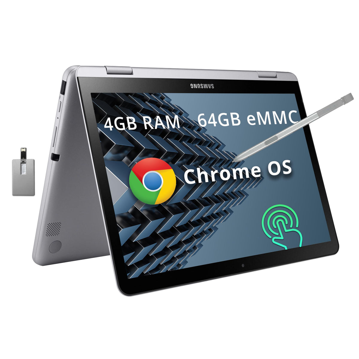 Samsung Plus V2 2 In 1 12.2'' Touchscreen Chromebook Laptop, Intel Celeron 3965Y, 4Gb Ram, 64Gb Emmc, 1M Front Camera, Wi Fi, Bl