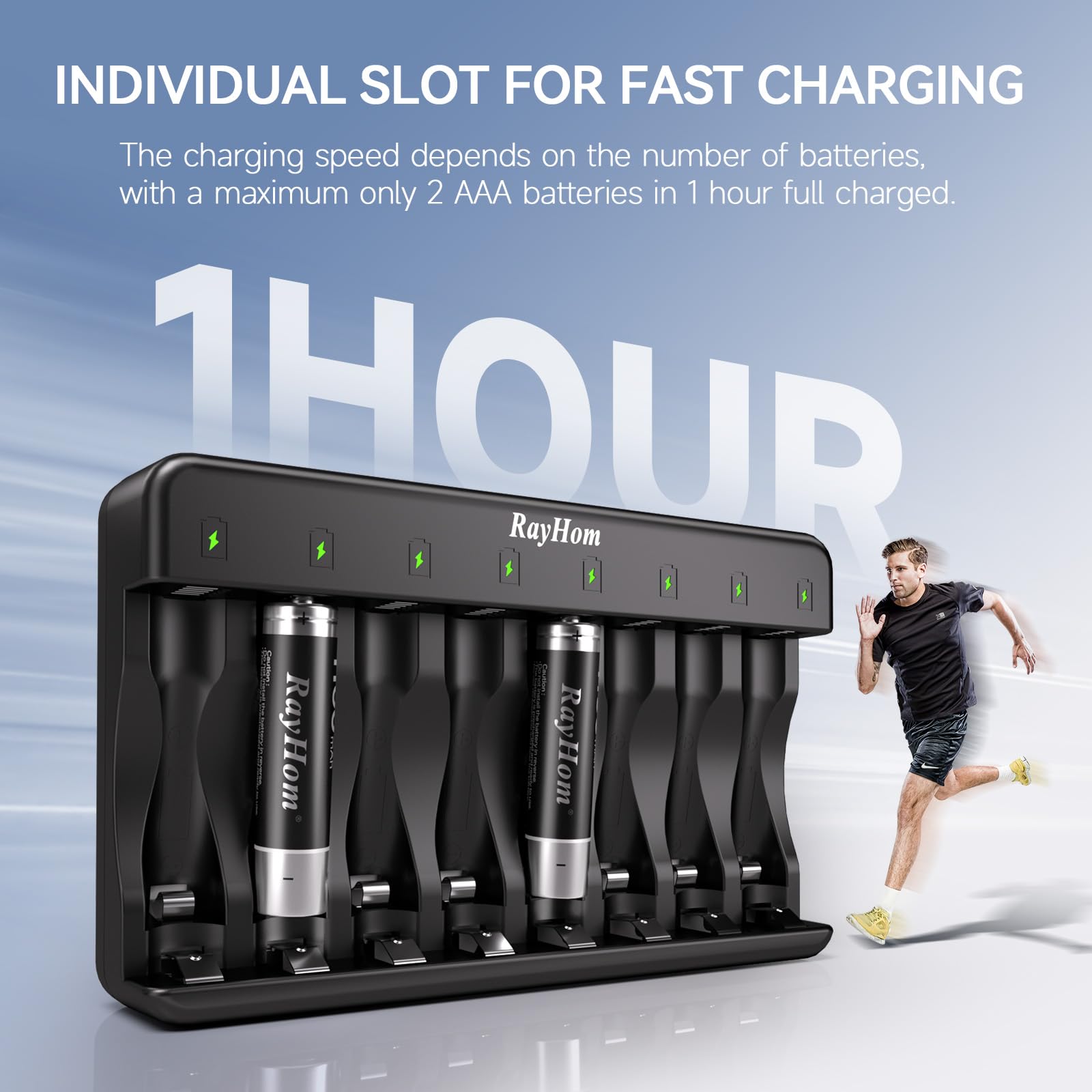 Rayhom Aa Aaa Battery Charger 2 Pack   8 Bay Smart Individual Charger For Ni Mh Ni Cd Rechargeable Batteries