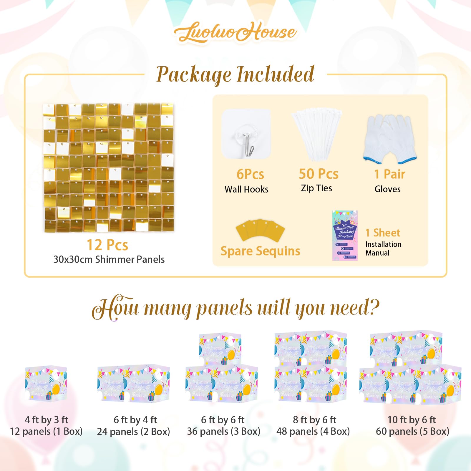 Gold Shimmer Wall Backdrop Panels Glitter Wall Decor Sparkly Sequin Backdrop 12 Packs Birthday Wall Backdrop For Parties Stage B