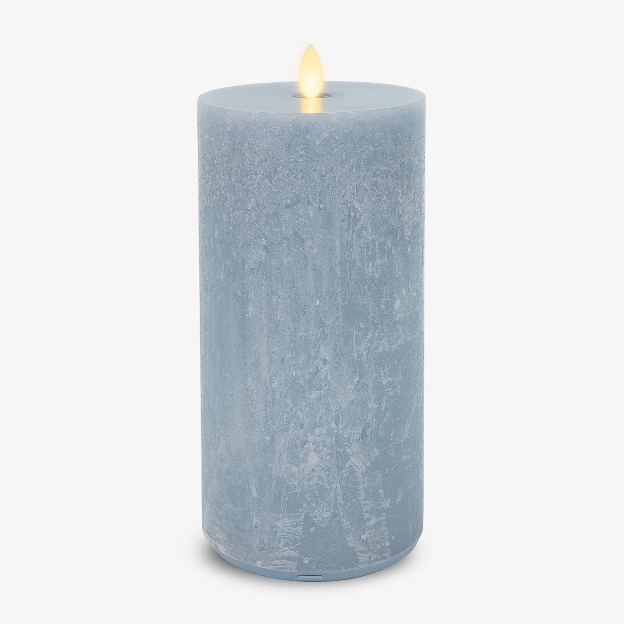 Luminara Seaglass Rechargeable Flameless LED Candle, Silver Blue 3.8 x 8.6, Moving Flame Pillar Timer, USB Type-C Charging Cable