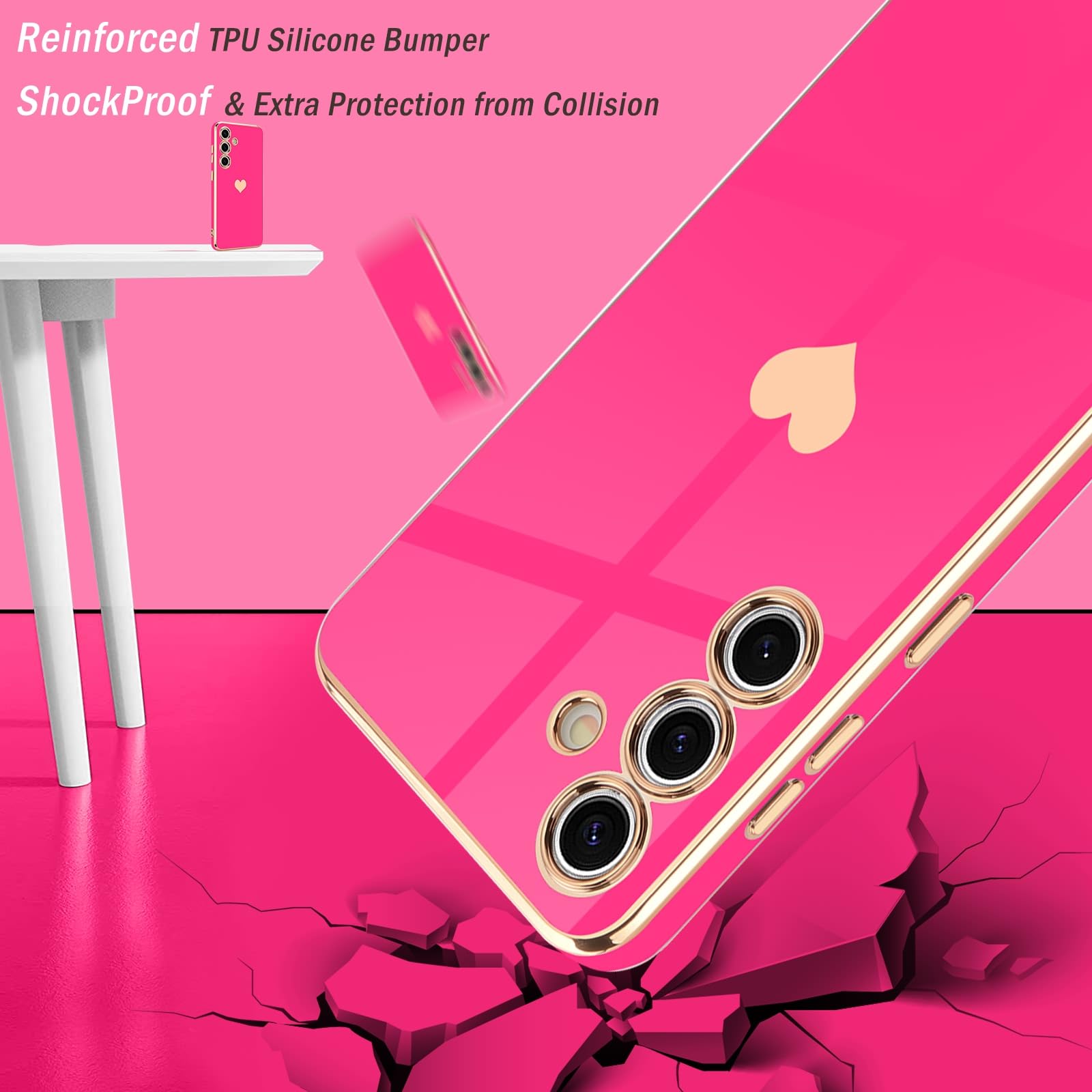 Teageo For Samsung Galaxy S24 Plus Case For Women Girl Cute Love Heart Luxury Bling Soft Back Cover Raised Full Camera Protectio