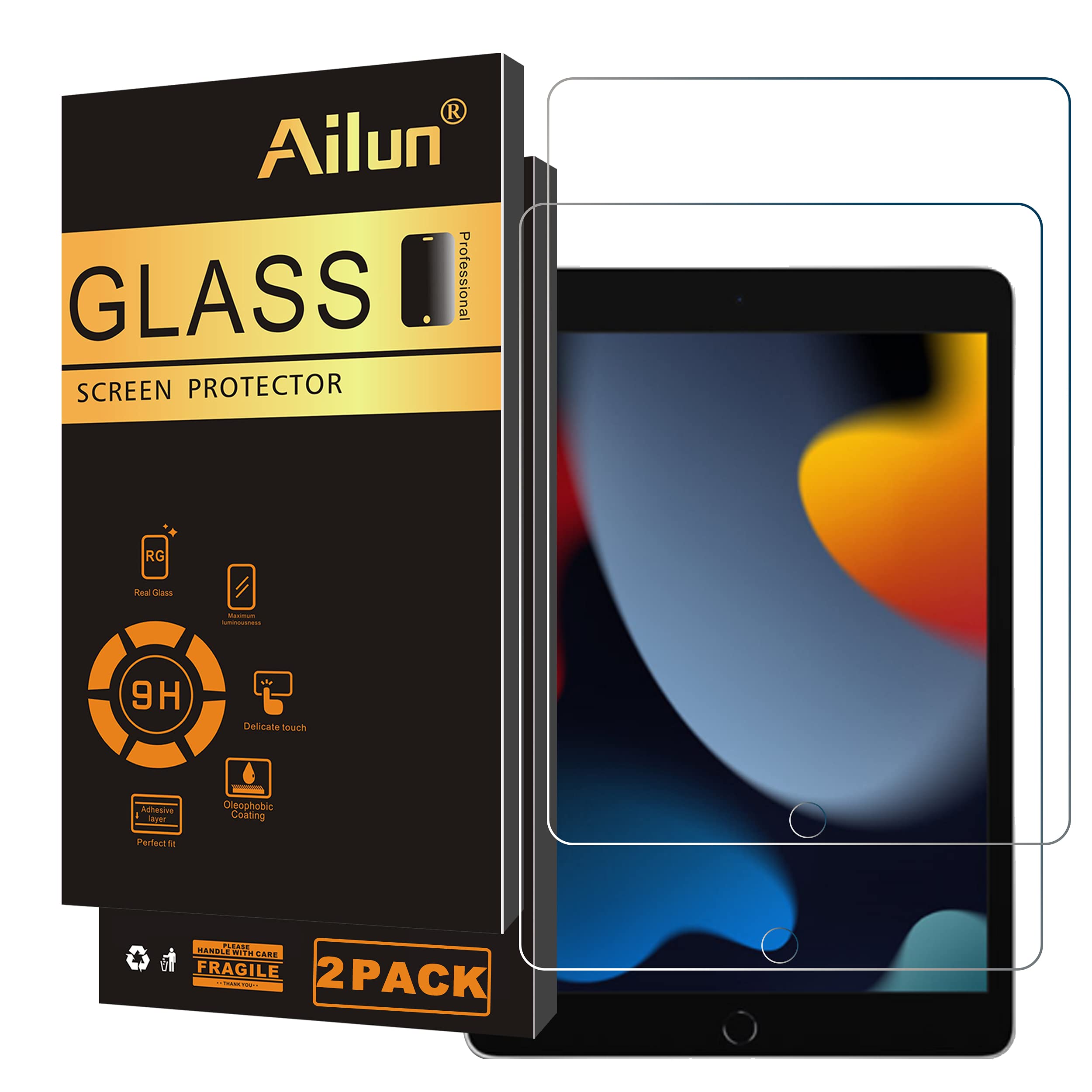 Ailun Screen Protector For Ipad 9Th 8Th 7Th Generation (10.2 Inch, Ipad 9/8/7, 2021&2020&2019) Tempered Glass/Apple Pencil Compa