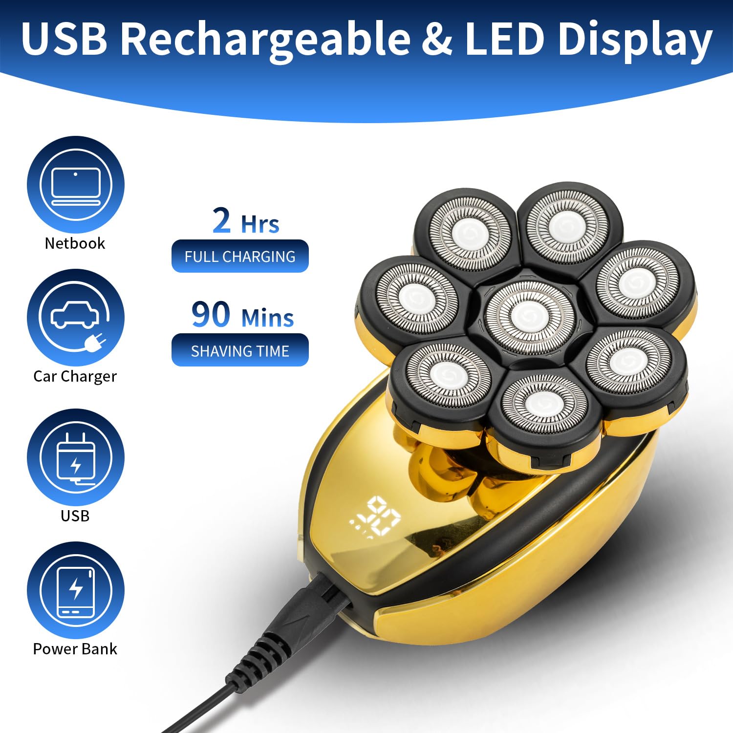 Electric Razor For Men Head Shavers For Bald Men Cordless Grooming Kit Waterproof Wet Dry Scalp Shaving Rechargeable Rotary Shav