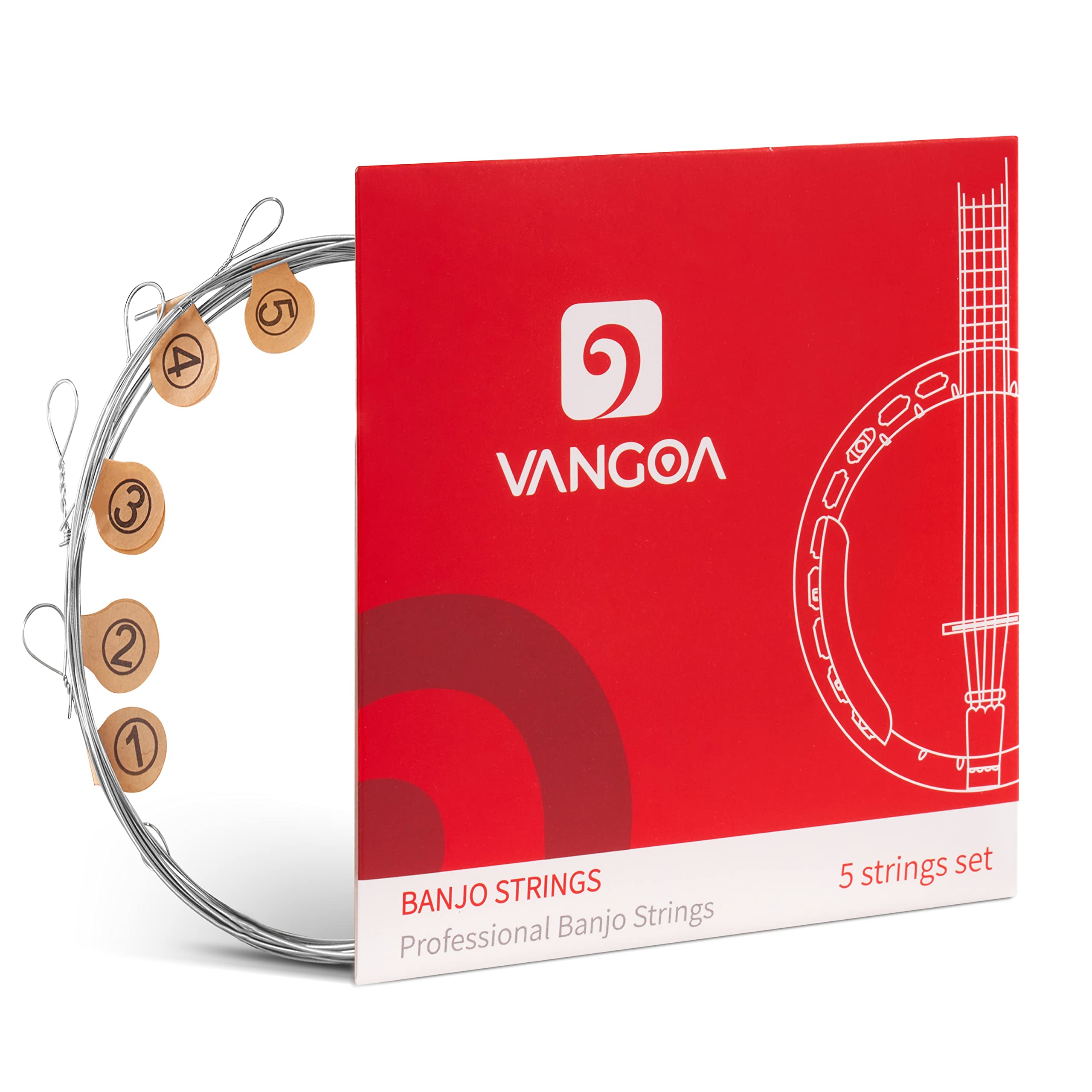 Vangoa Banjo Strings, Vacuum Sealed Packaging Duable Banjo Strings 5 String Set, 70/30 Bronze Stainless Steel, Medium 9 26