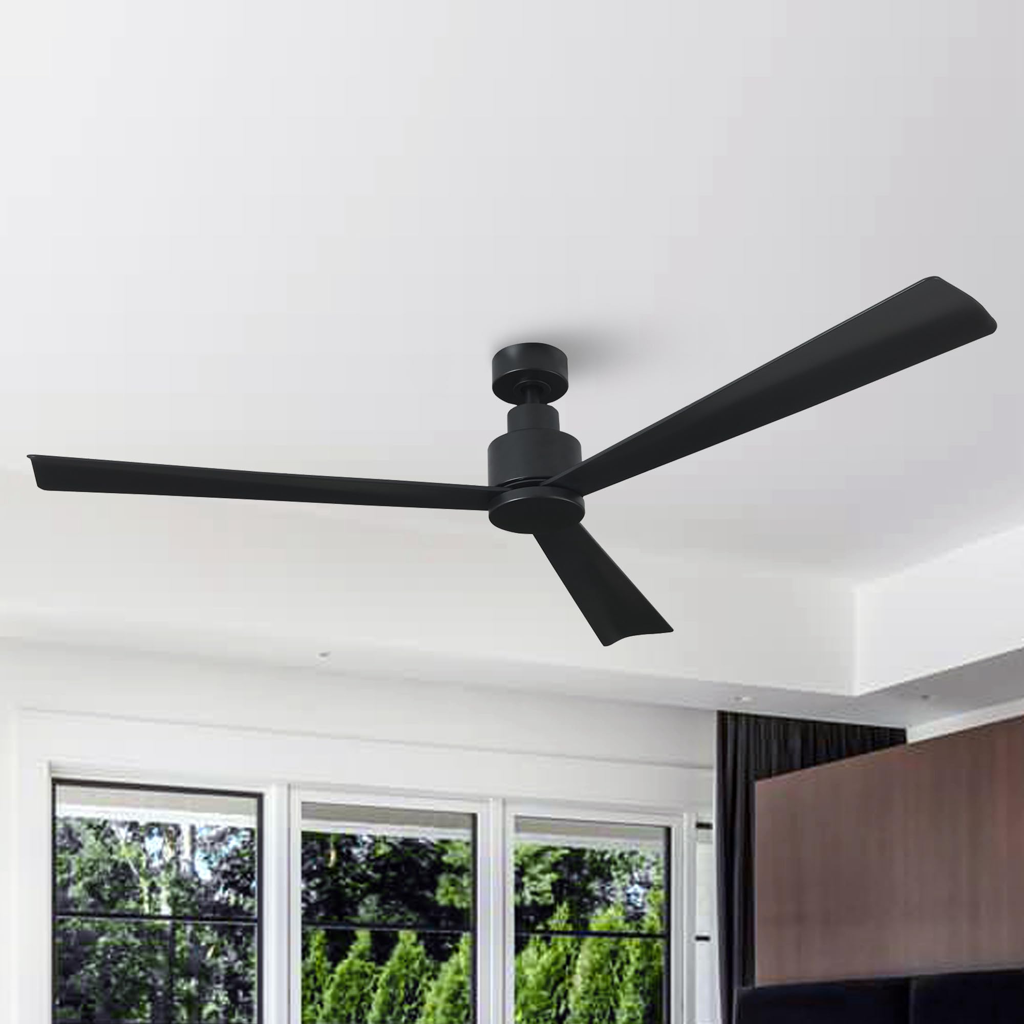 Black Ceiling Fans without Lights, 52 Inch Ceiling Fan No Light for Bedroom, Industrial Outdoor Ceiling Fans for Patios, Remote 