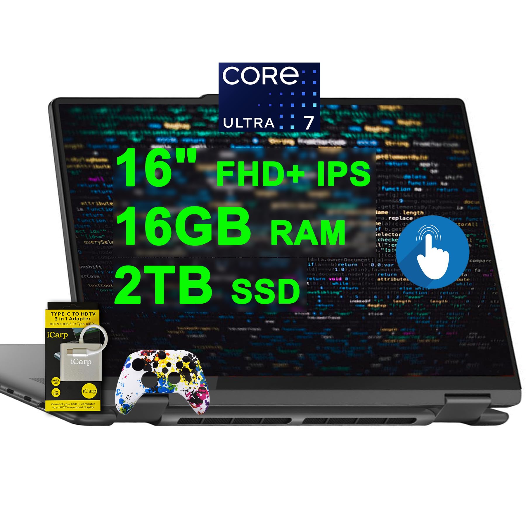 Lenovo Yoga 7 16 2-in-1 AI PC Laptop 16 FHD+ IPS Touch Glossy Intel 12-core Ultra 7 155U 16GB RAM 2TB SSD Backlit Fingerprint Th