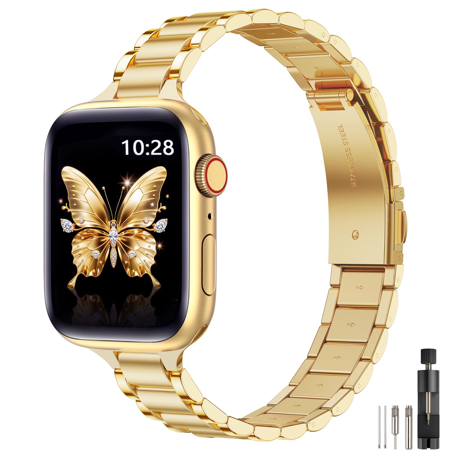 WFEAGL Thin Metal Bands Compatible with Apple Watch Band 42mm (Series 11 10) 41mm 40mm 38mm for Women, Slim Stainless Steel Wris