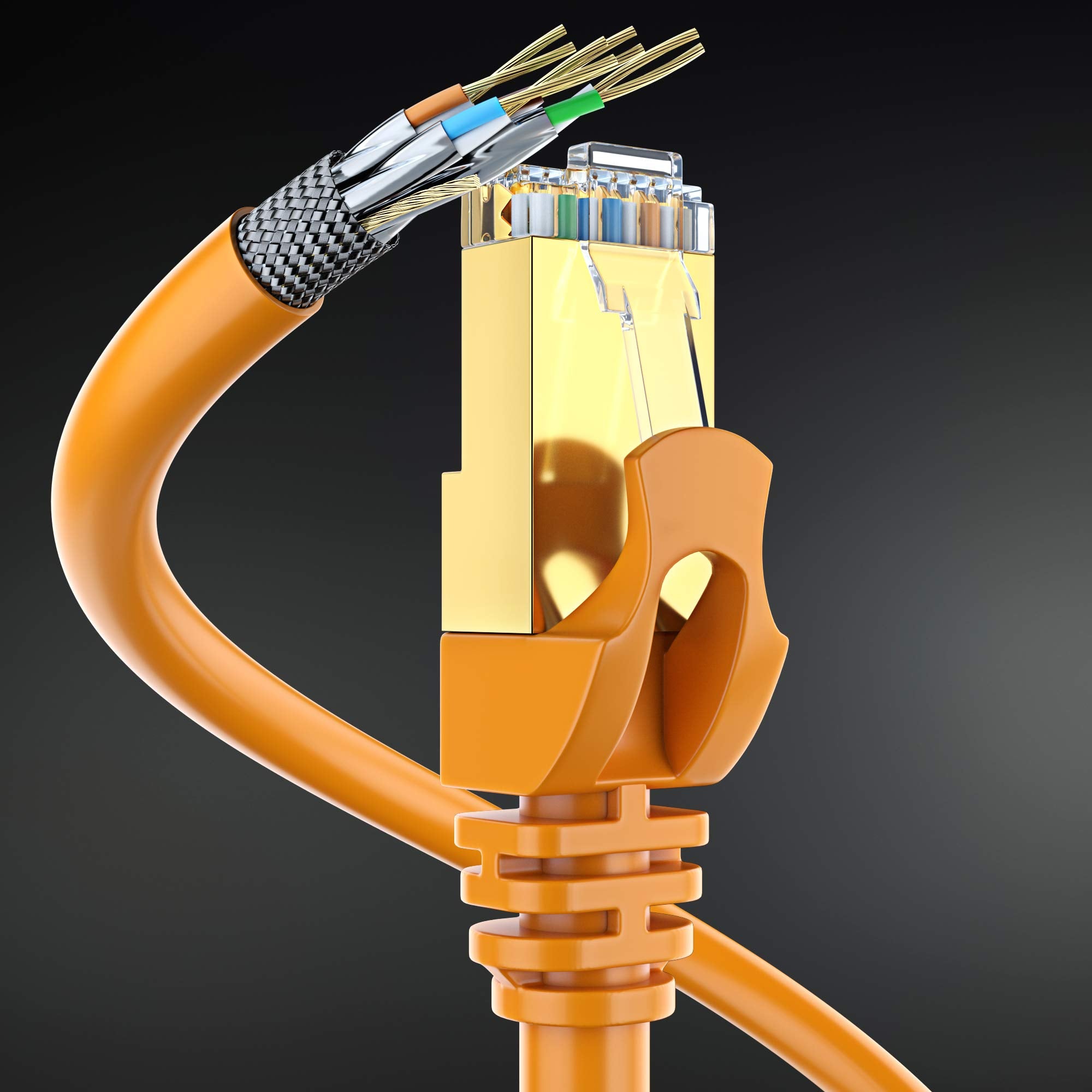 Cat 7 Ethernet Cable 100 Ft   High Speed Internet & Network Lan Patch Cable, Rj45 Connectors   100Ft / Orange   Perfect For Gaming, Streaming, And More