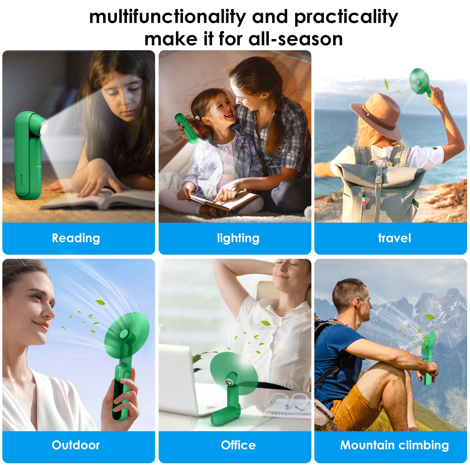 Nonlock Portable Handheld Fan,4 In 1 Personal Foldable Pocket Fan With Power Bank, Small Hand Fan With Flashlight,Mini Desk Fan