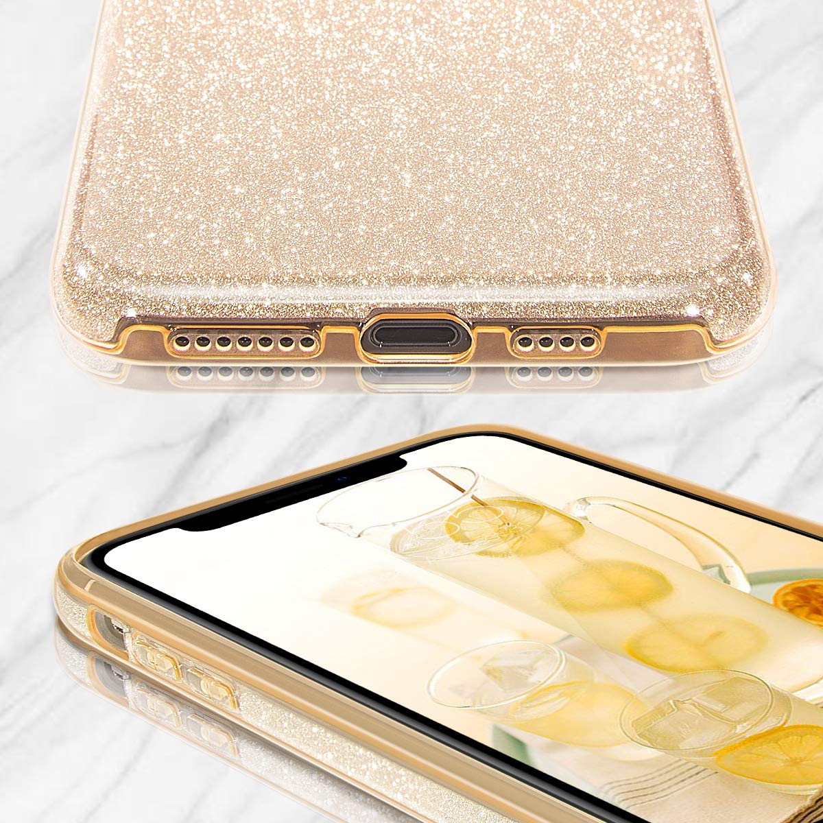 Mateprox Compatible With Iphone Xs Max Case Glitter Slim Shiny Sparkle Crystal Bling Cover Cute Girls Case (Gold)