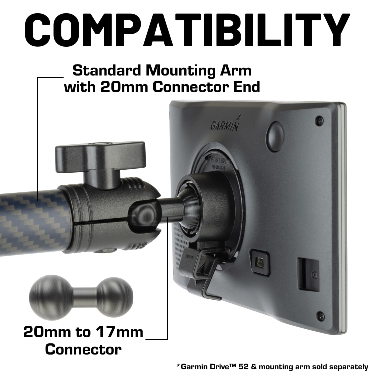 Bulletpoint Aluminum 20Mm Ball To 17Mm Ball Mount Extension Connector For Mounting Arms Compatible With Garmin & Other Gps Devic