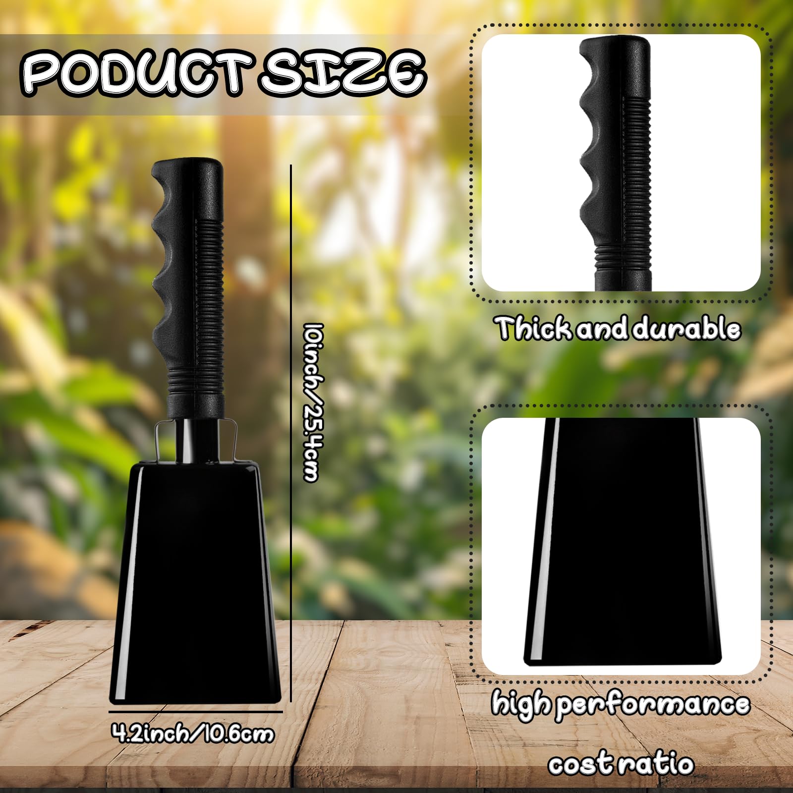 9 Inch Black Cow Bell Noise Makers With Handle Black Steel Cowbell For Sporting Events Cheering Graduation Decor Football Games