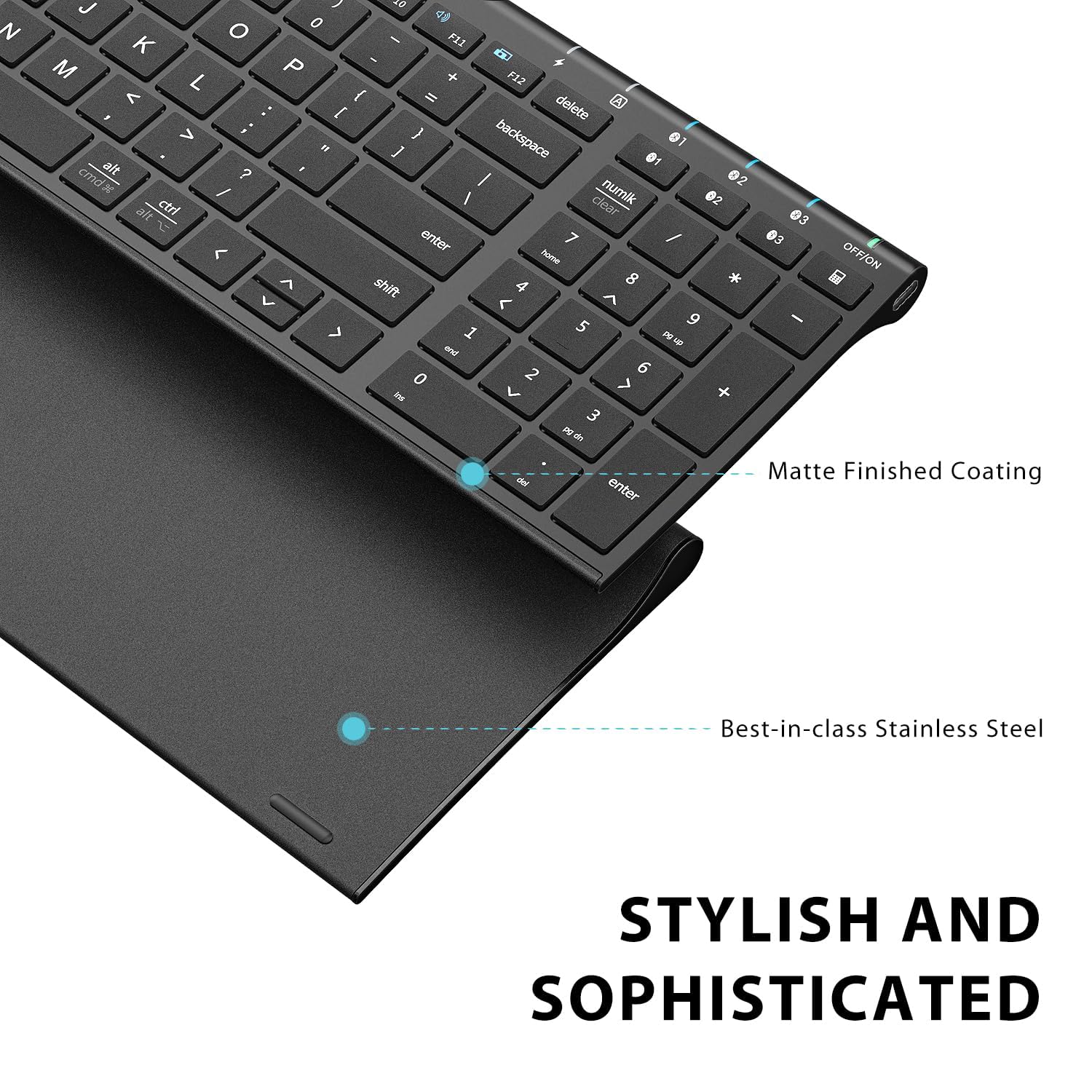 Iclever Bk10 Bluetooth Keyboard, Keyboard Usb C Rechargeable Bluetooth 5.1 With Number Pad Ergonomic Design Full Size Stable Con