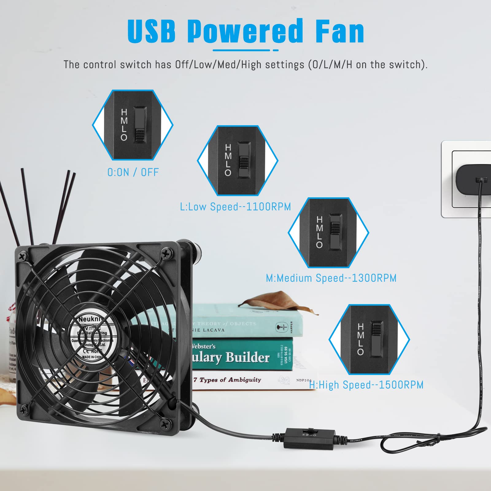 Neukniy Quiet 120Mm Usb Computer Fan Dual Ball Bearing With Speed Controller 5V Powered Fan For Router Modem Xbox Dvr Playstatio